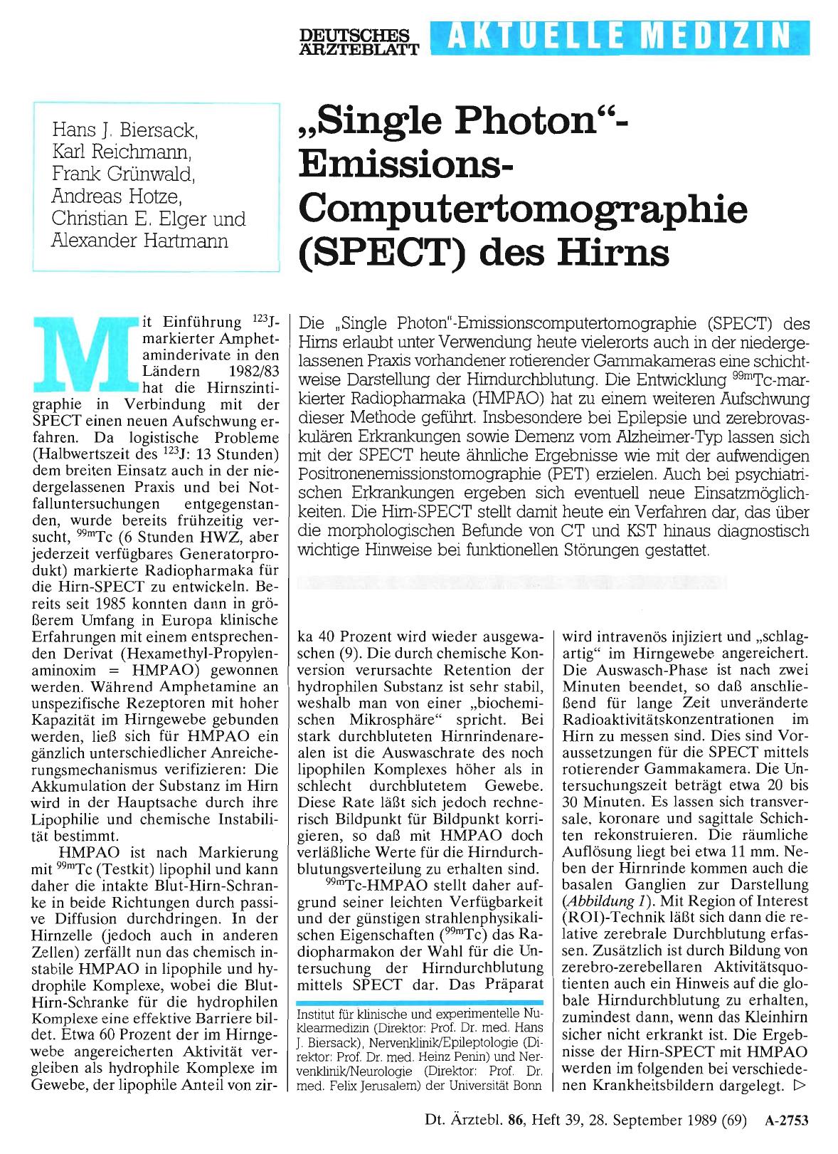Vorschauseite 1: „Single Photon“- Emissions-Computertomographie (SPECT) des Hirns