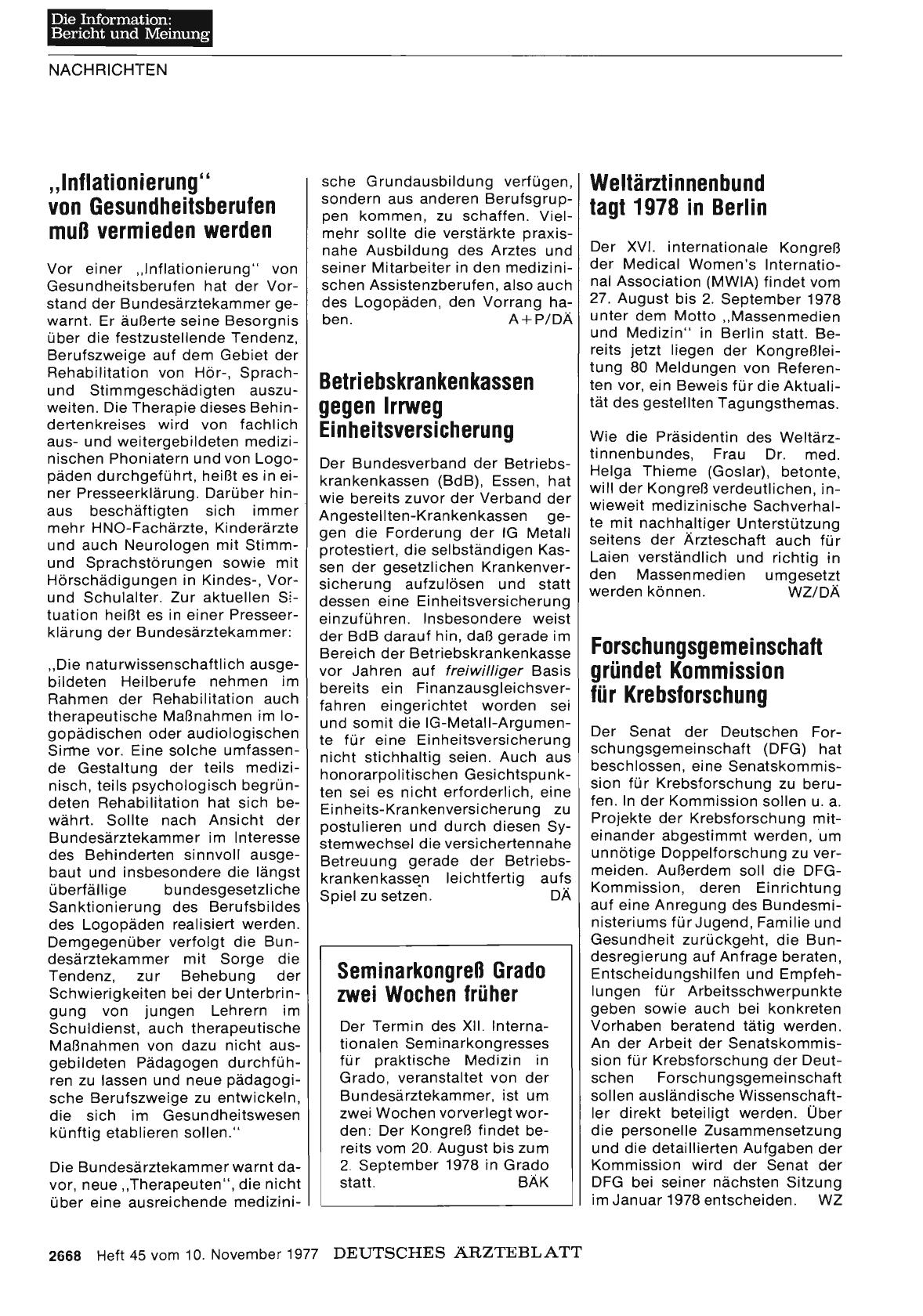Vorschauseite 1: „Inflationierung“ von Gesundheitsberufen muß vermieden werden