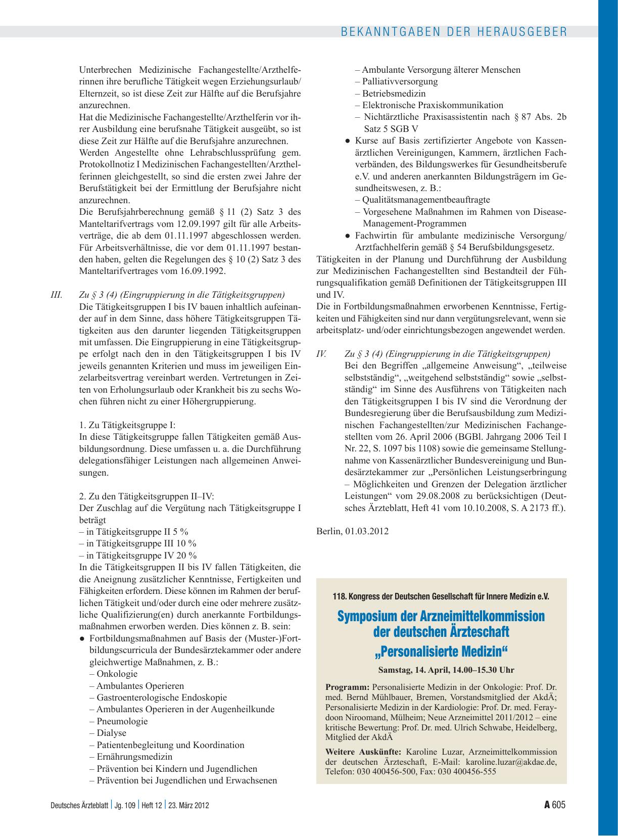 Vorschauseite 3: Gehaltstarifvertrag für Medizinische Fachangestellte/Arzthelferinnen