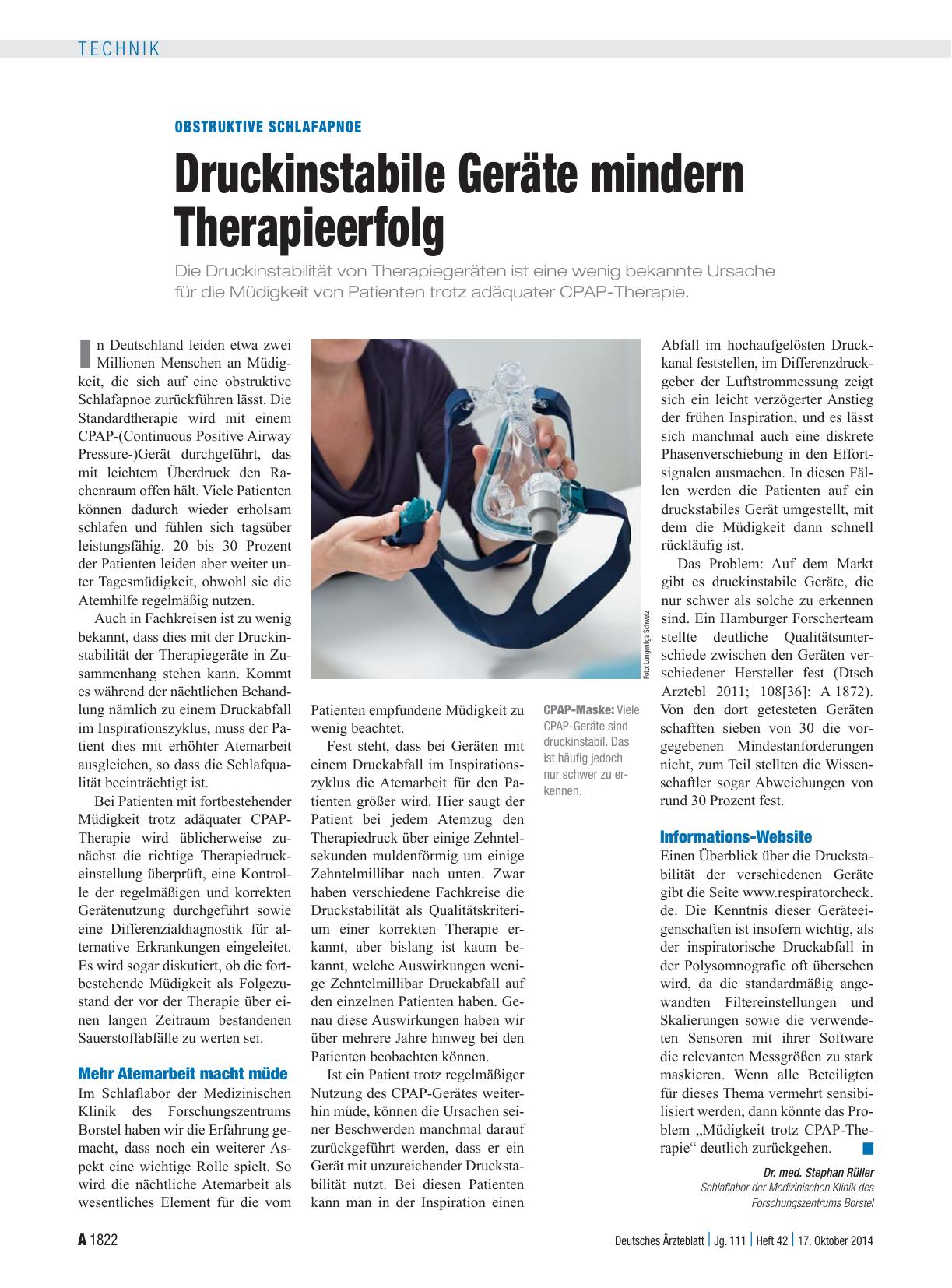 Vorschauseite 1: Obstruktive Schlafapnoe: Druckinstabile Geräte mindern Therapieerfolg