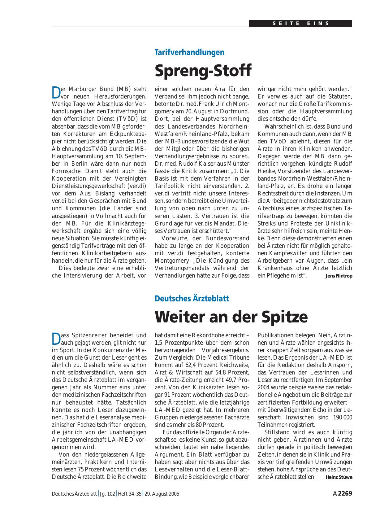Vorschauseite 1: Tarifverhandlungen: Spreng-Stoff