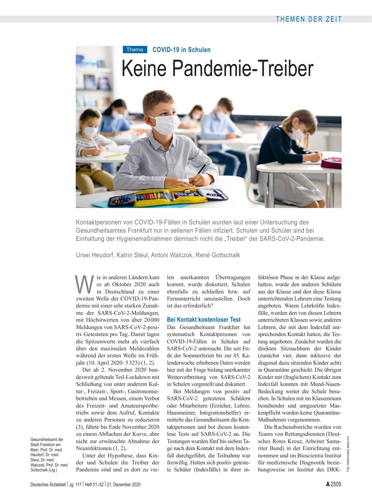 Vorschauseite 1: COVID-19 in Schulen: Keine Pandemie-Treiber