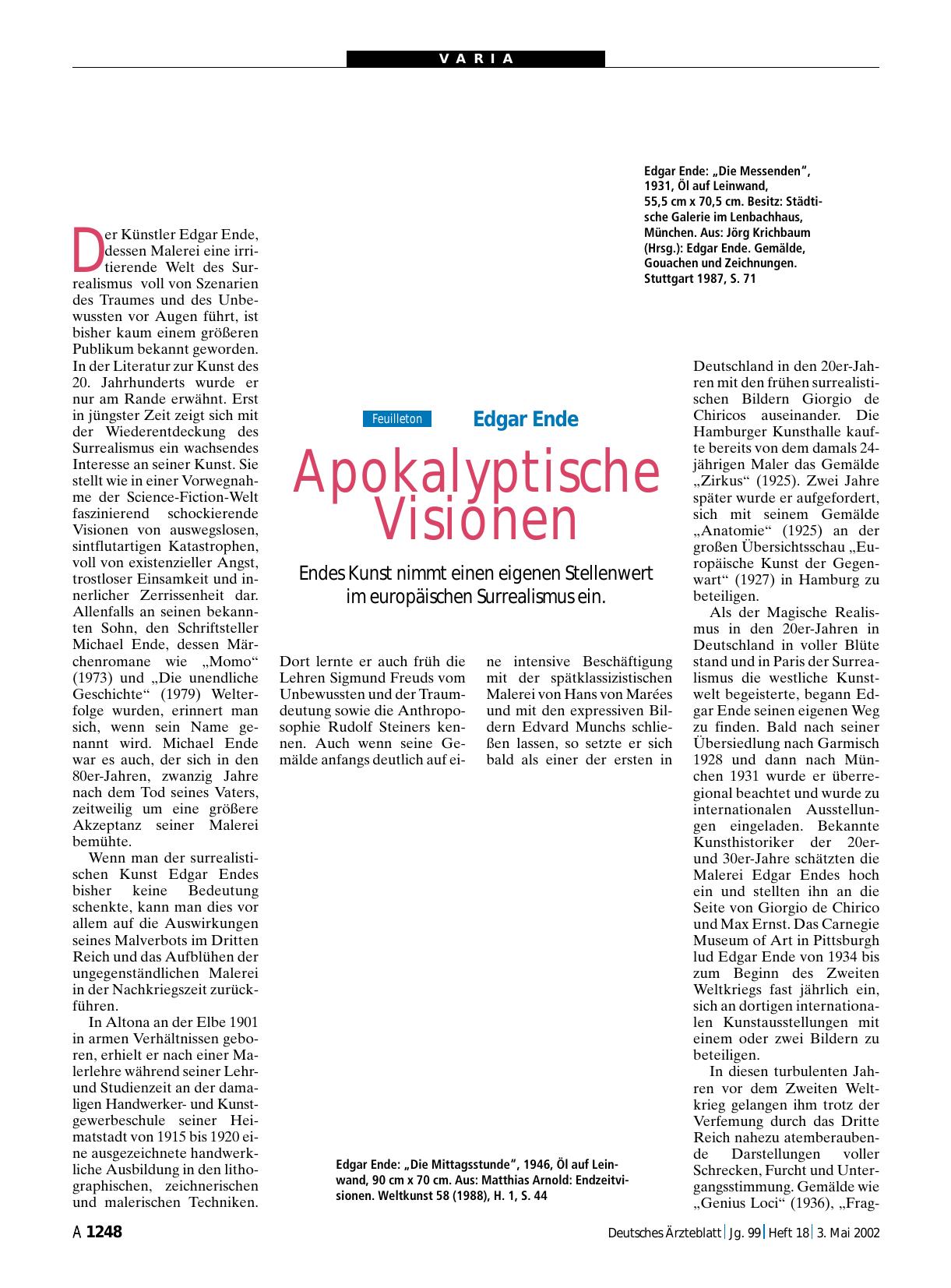 Vorschauseite 1: Edgar Ende: Apokalyptische Visionen