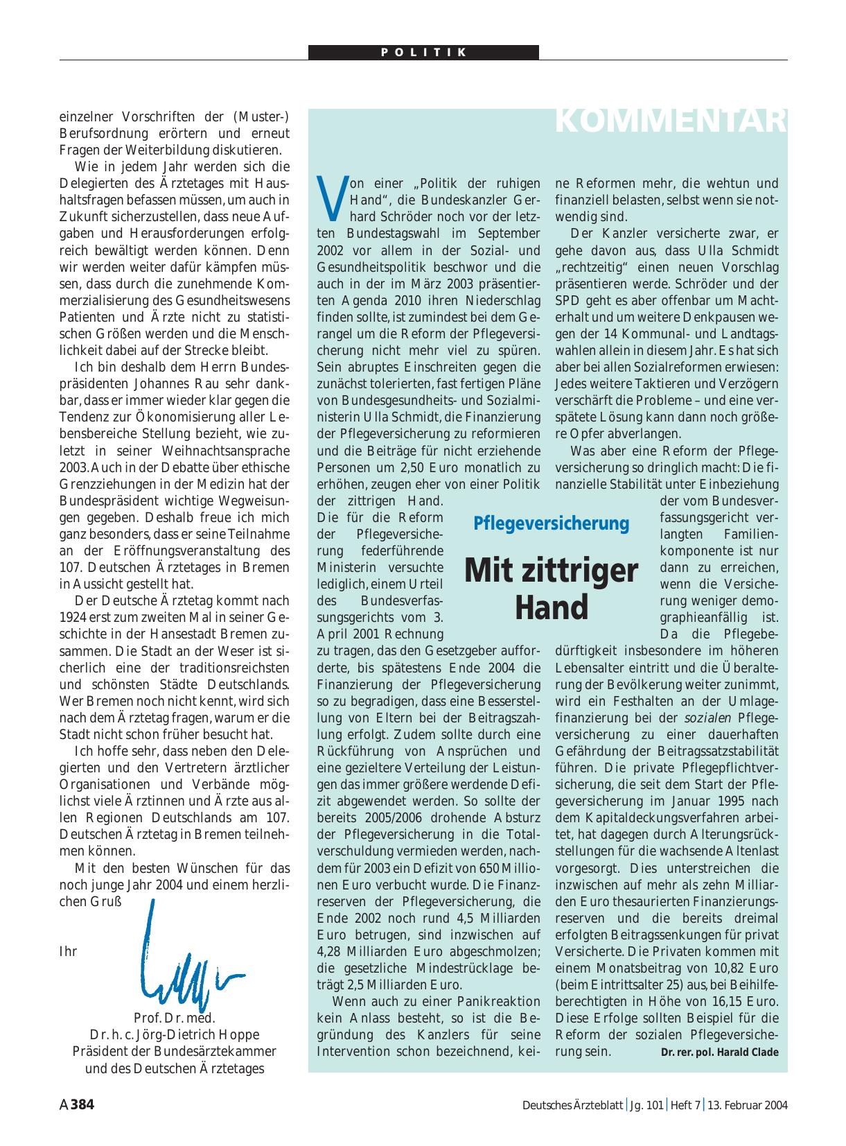 Vorschauseite 1: Pflegeversicherung: Mit zittriger Hand