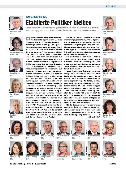 Vorschauseite 1: Bundestagswahl 2017: Etablierte Politiker bleiben