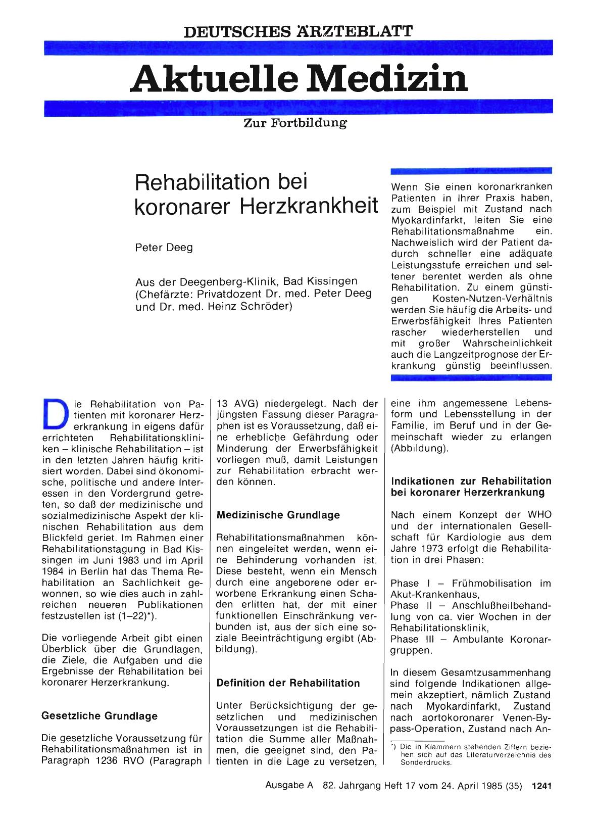 Vorschauseite 1: Rehabilitation bei koronarer Herzkrankheit