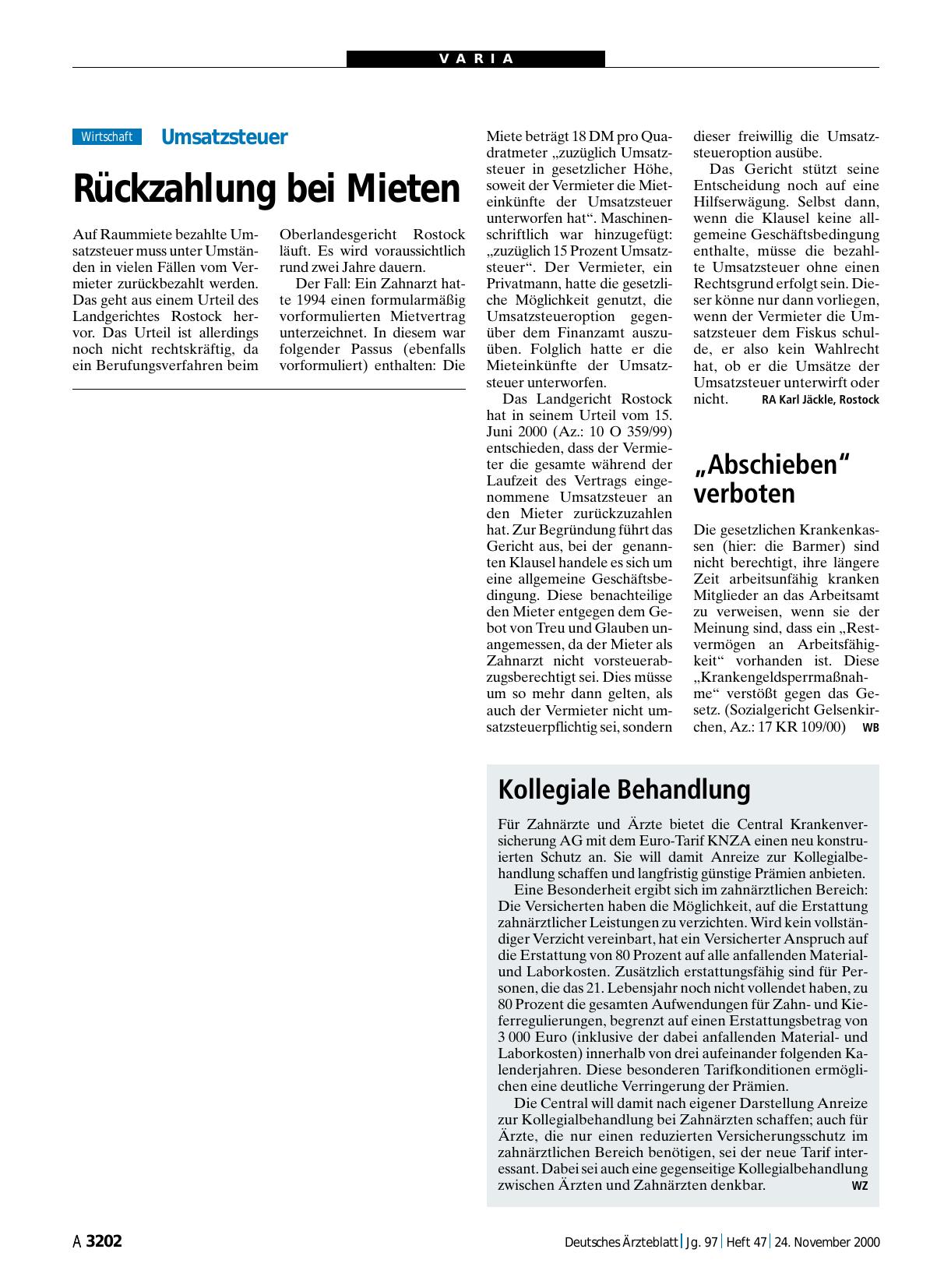 Vorschauseite 1: Umsatzsteuer: Rückzahlung bei Mieten