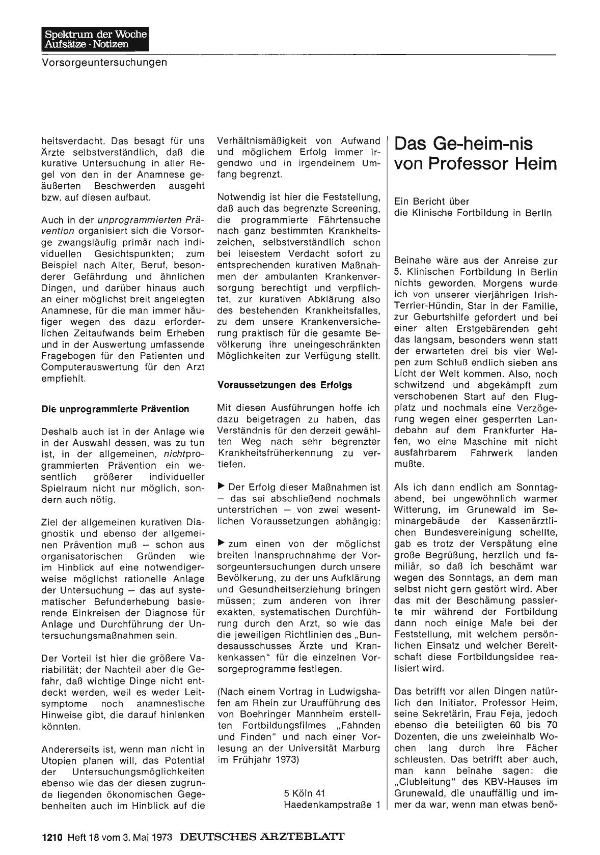 Vorschauseite 1: Das Ge-heim-nis von Professor Heim: Ein Bericht über die Klinische Fortbildung in Berlin