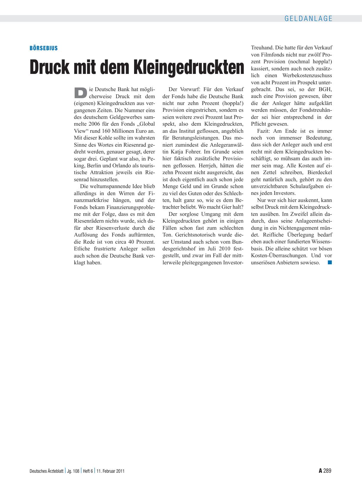 Vorschauseite 1: Börsebius: Druck mit dem Kleingedruckten