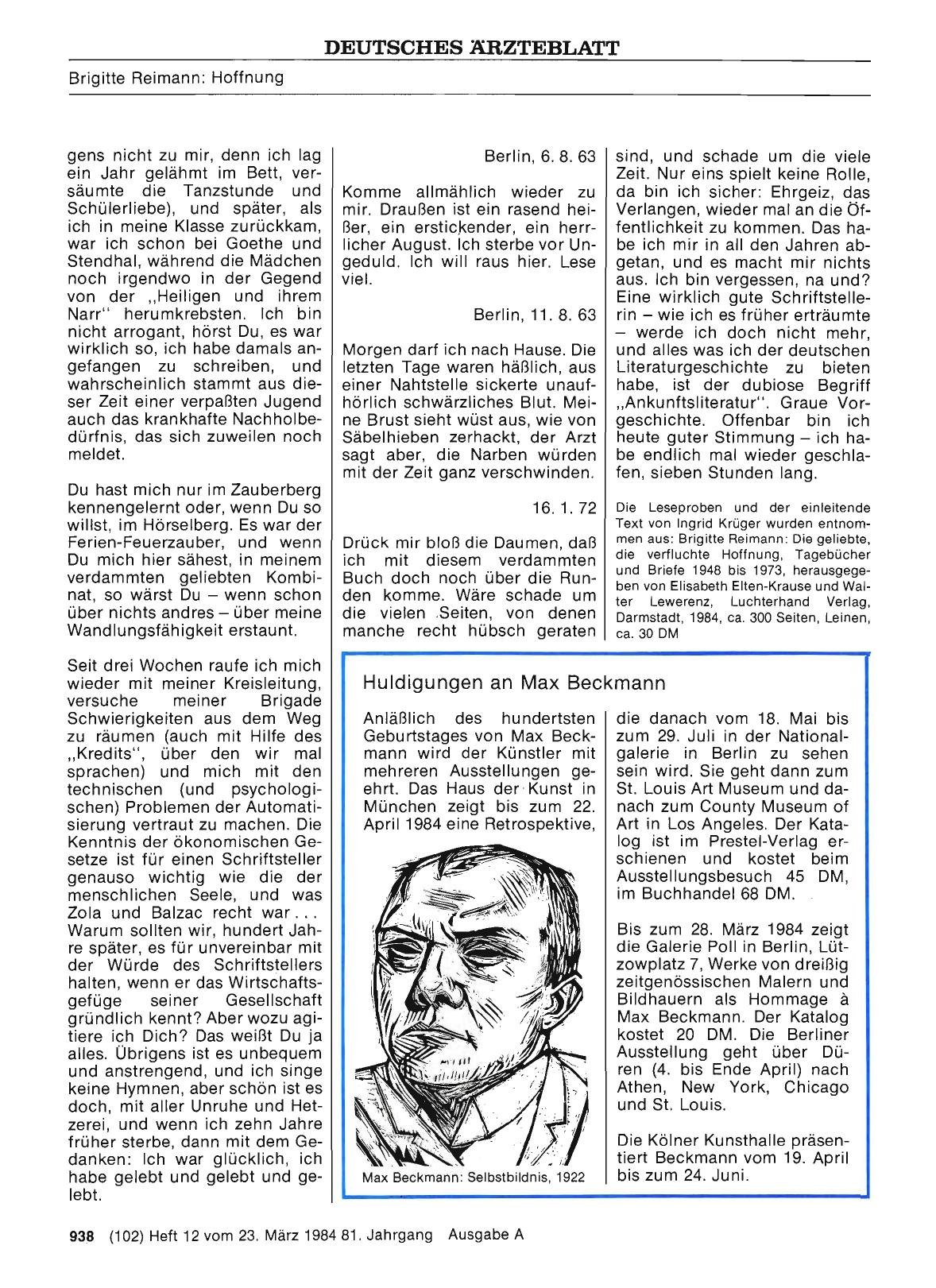 Vorschauseite 1: Huldigungen an Max Beckmann