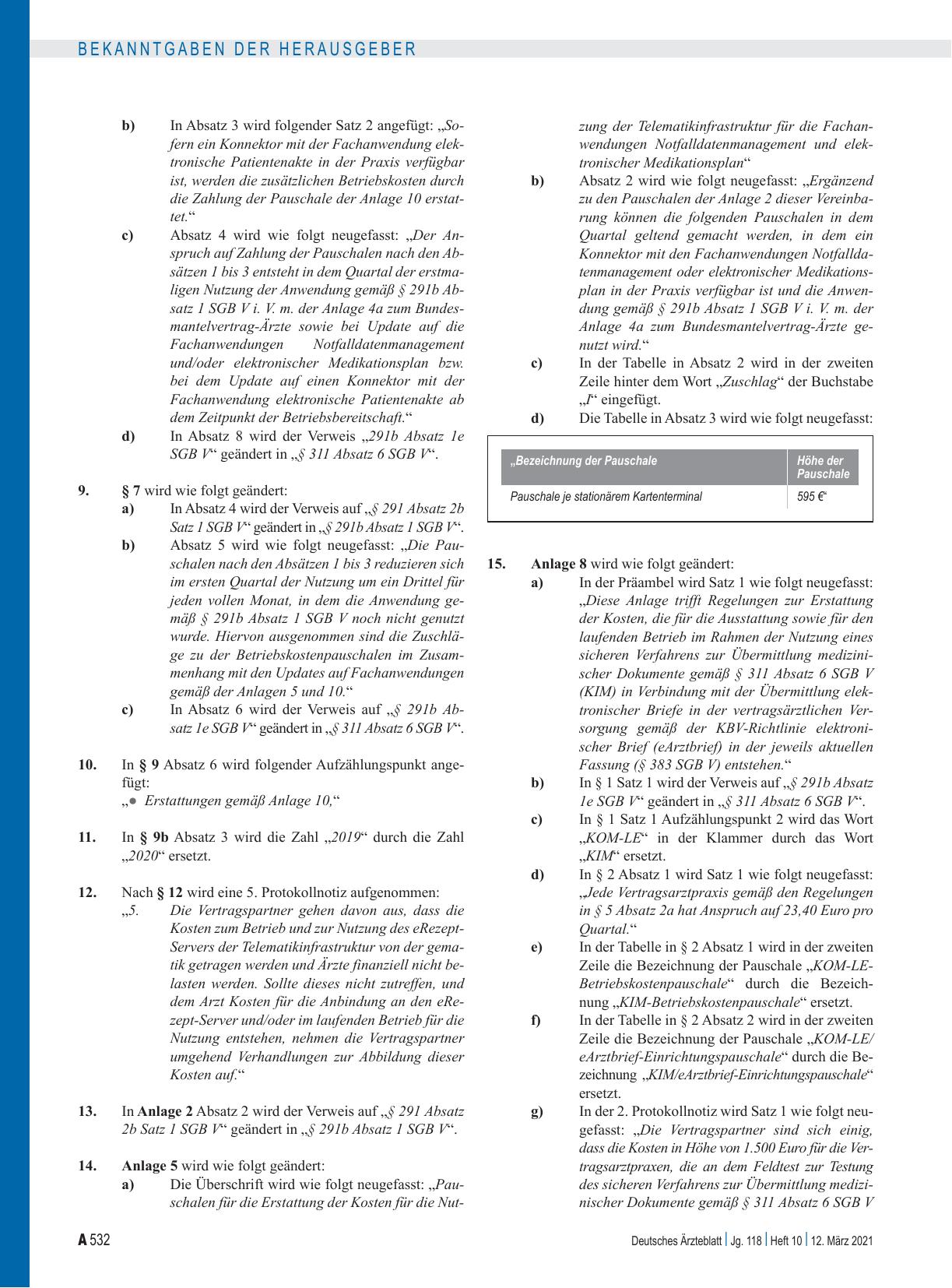 Vorschauseite 2: 13. Änderung der Vereinbarung zur Finanzierung und Erstattung der bei den Vertragsärzten entstehenden Kosten im Rahmen der Einführung und des Betriebes der Telematikinfrastruktur…