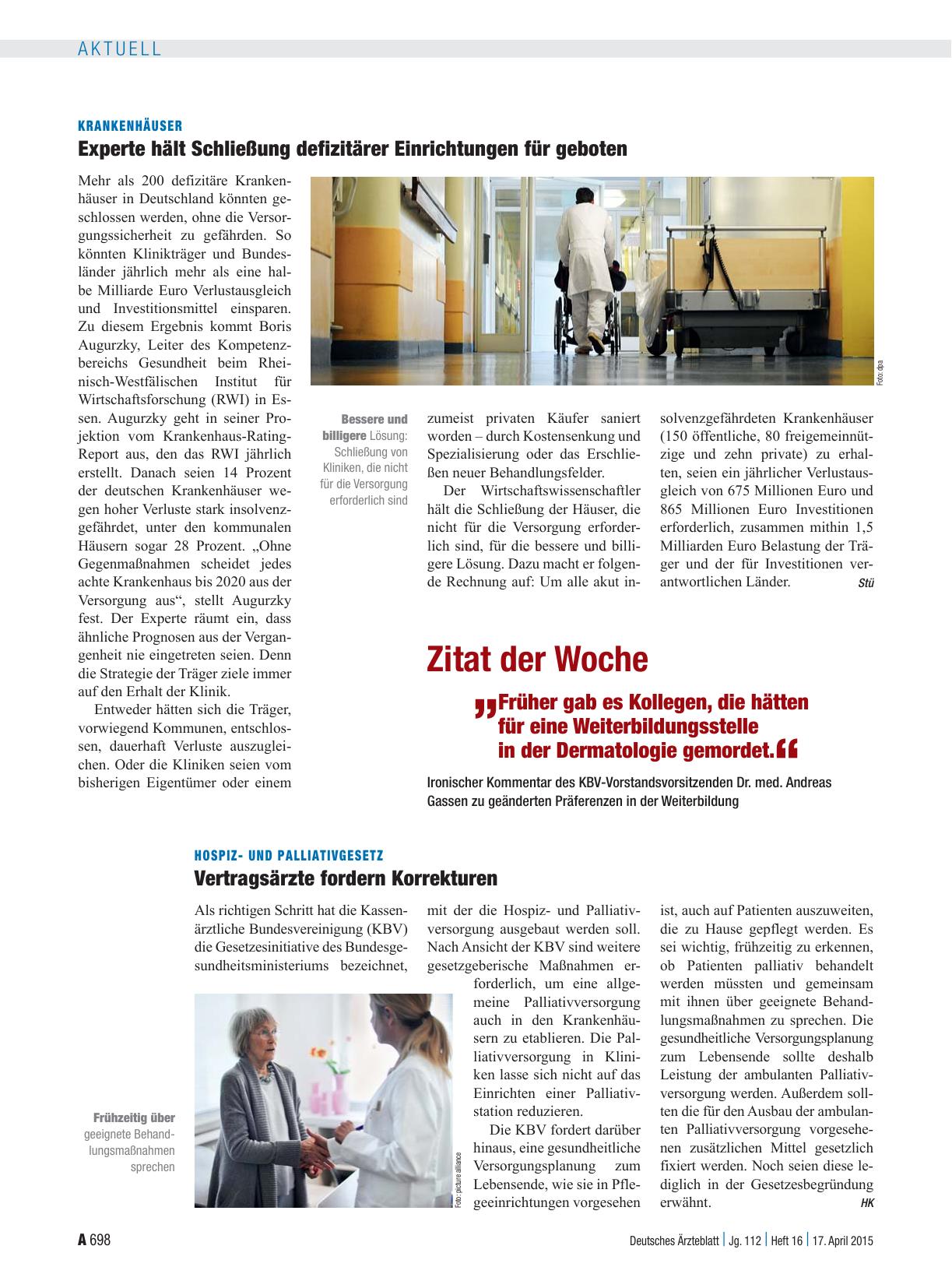 Vorschauseite 1: Krankenhäuser: Experte hält Schließung defizitärer Einrichtungen für geboten
