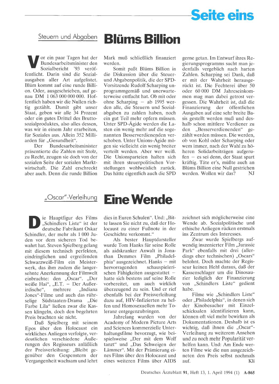 Vorschauseite 1: „Oscar“-Verleihung: Eine Wende