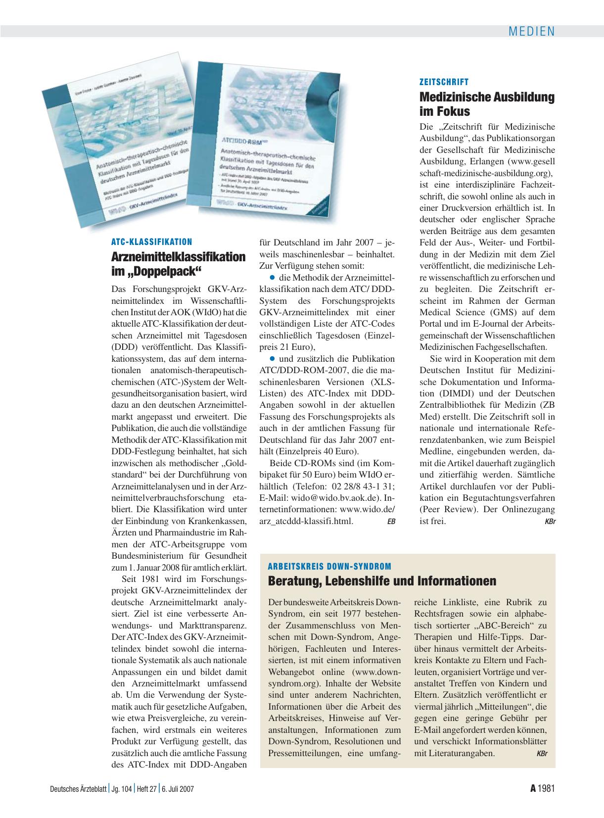 Vorschauseite 1: ATC-Klassifikation: Arzneimittelklassifikation im „Doppelpack“