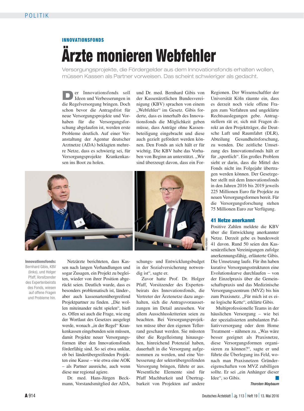 Vorschauseite 1: Innovationsfonds: Ärzte monieren Webfehler