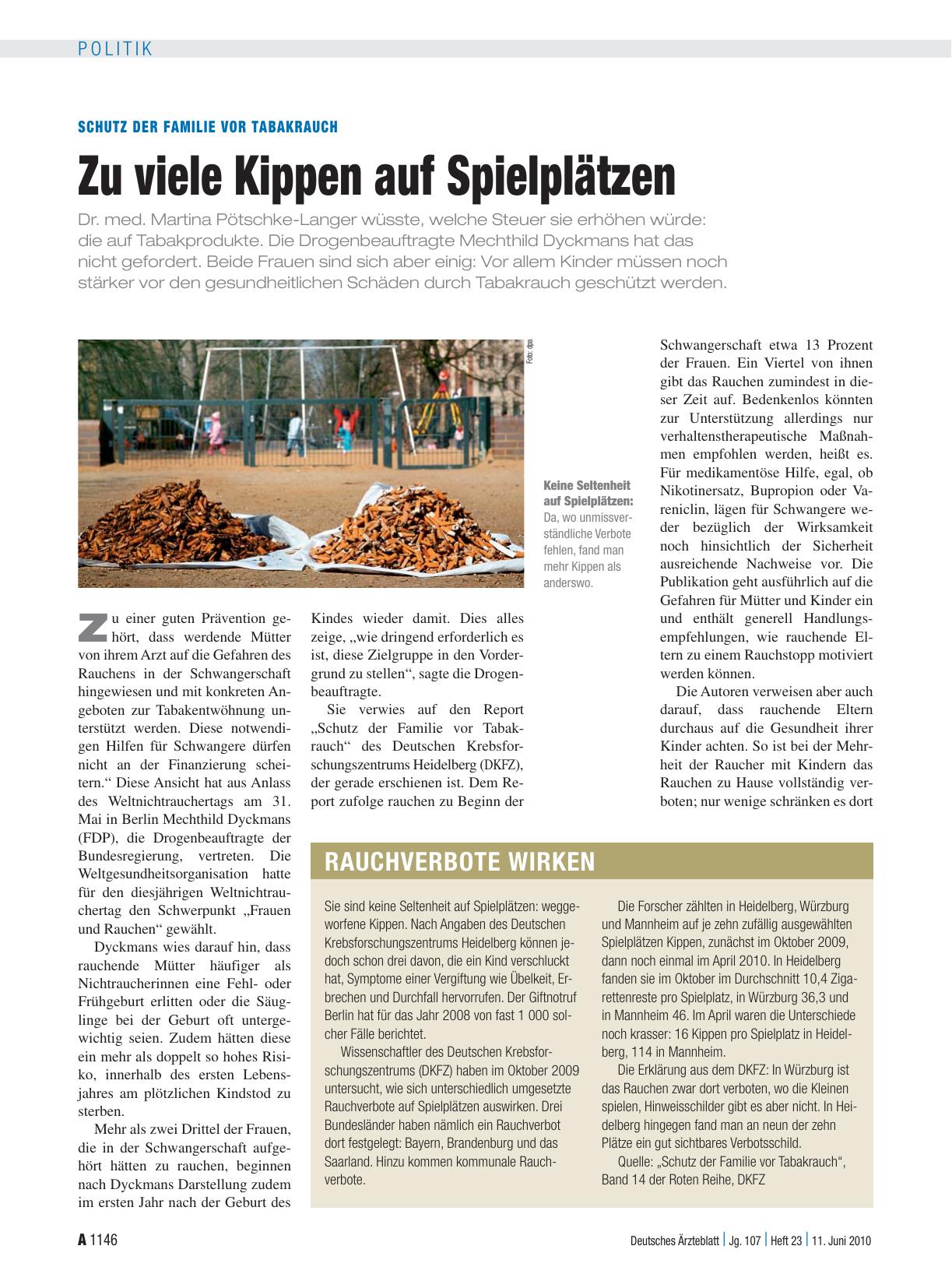 Vorschauseite 1: Schutz der Familie vor Tabakrauch: Zu viele Kippen auf Spielplätzen
