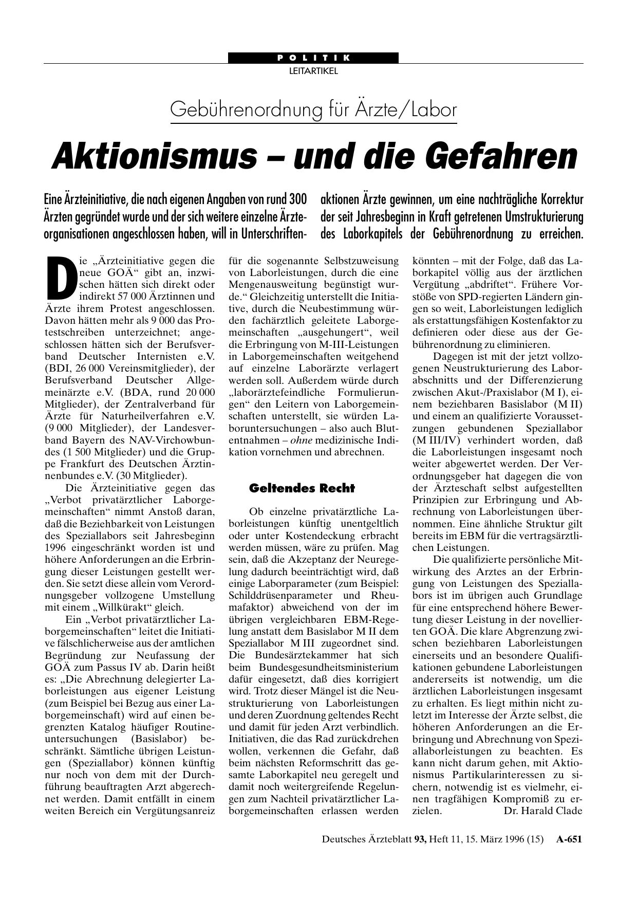 Vorschauseite 1: Gebührenordnung für Ärzte/Labor: Aktionismus – und die Gefahren