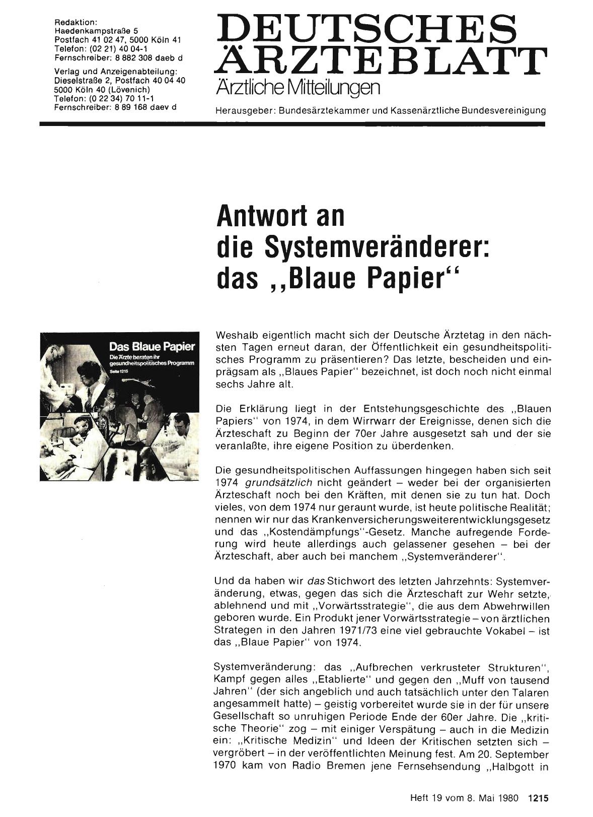 Vorschauseite 1: Antwort an die Systemveränderer: das „Blaue Papier“