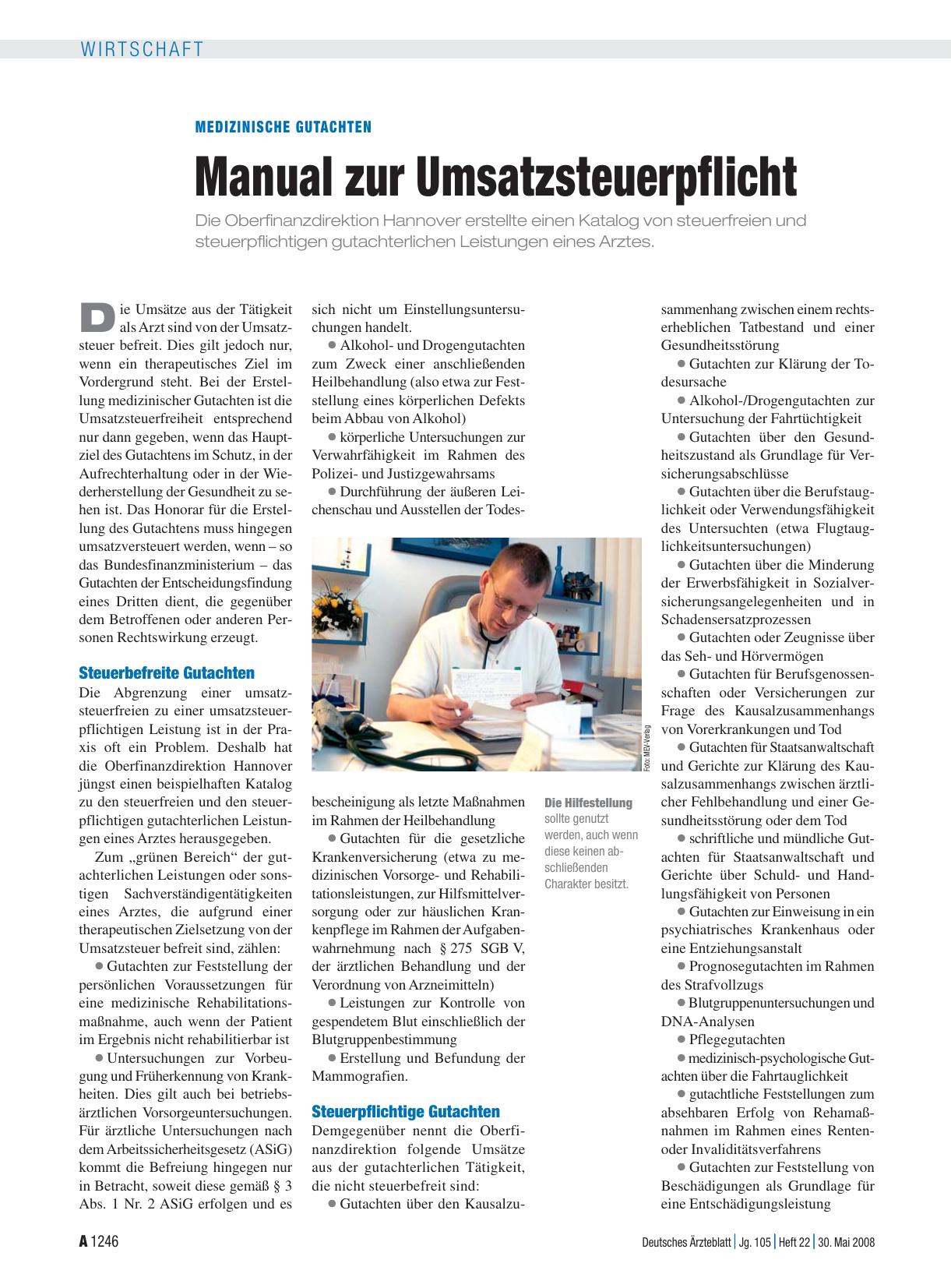 Vorschauseite 1: Medizinische Gutachten: Manual zur Umsatzsteuerpflicht
