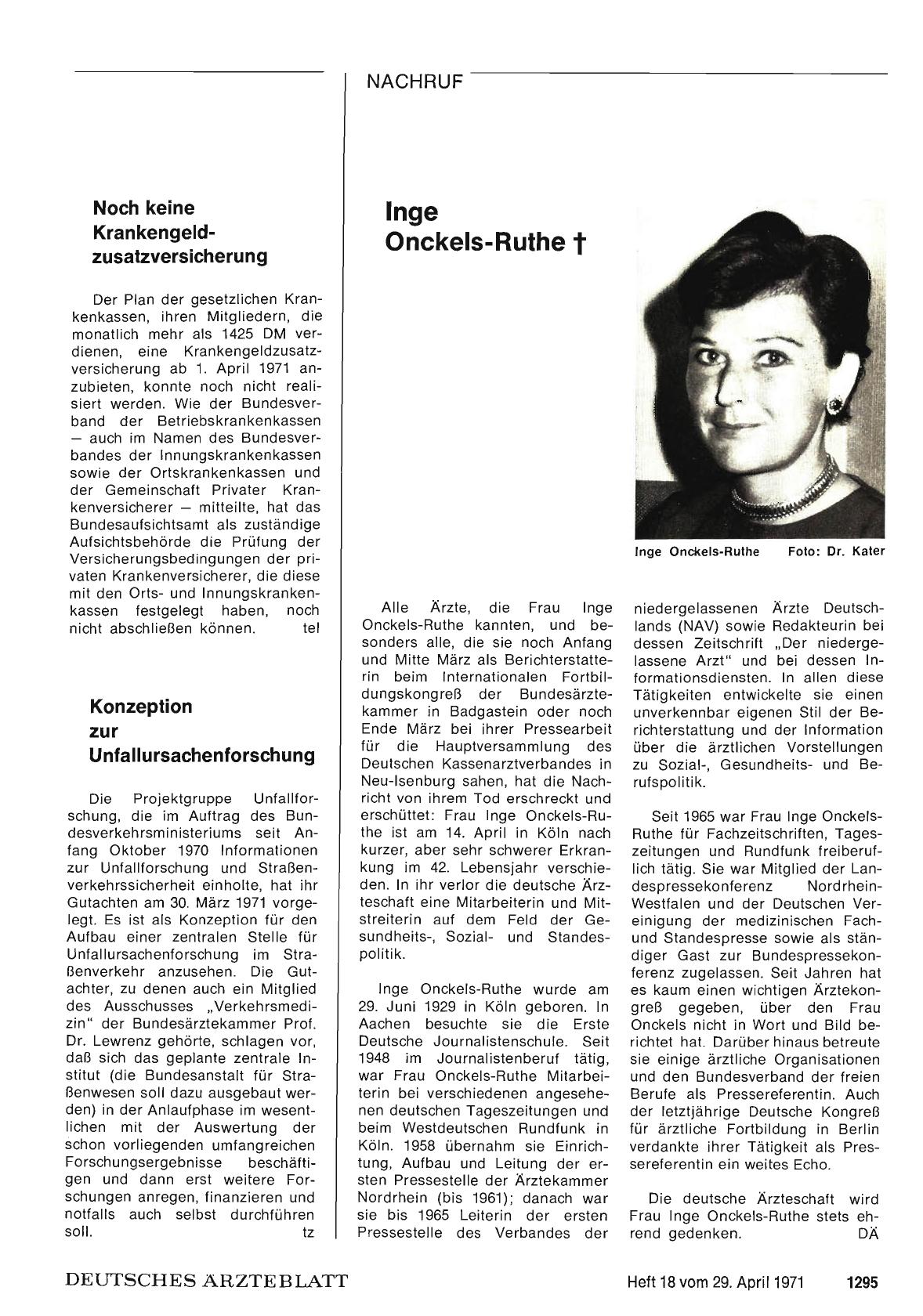 Vorschauseite 1: Inge Onckels-Ruthe †
