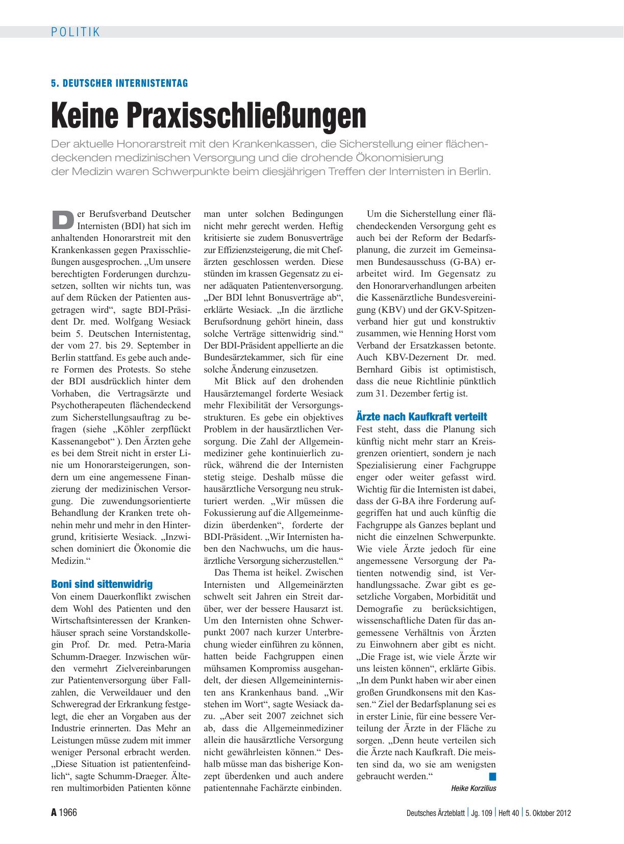 Vorschauseite 1: 5. Deutscher Internistentag: Keine Praxisschließungen