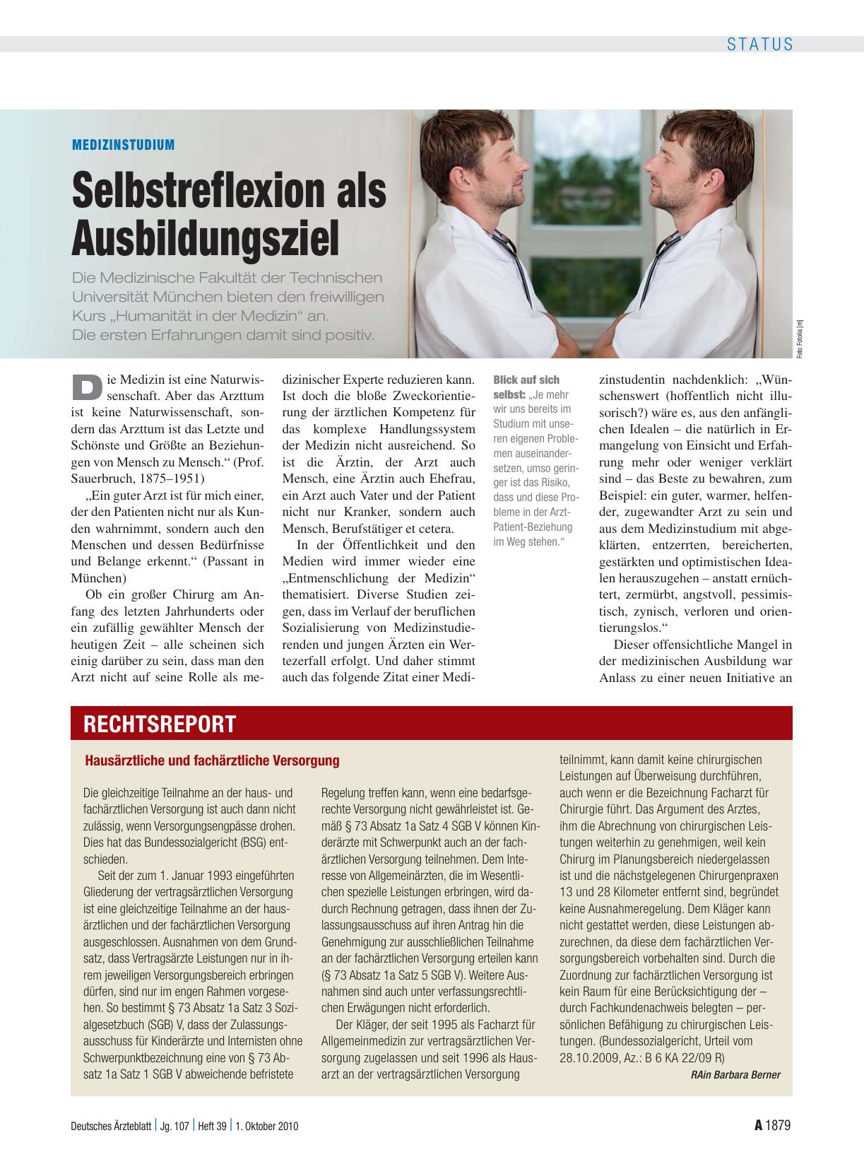 Vorschauseite 1: Medizinstudium: Selbstreflexion als Ausbildungsziel