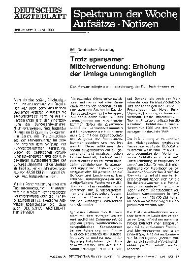 Vorschauseite 1: 86. Deutscher Ärztetag: Trotz sparsamer Mittelverwendung: Erhöhung der Umlage unumgänglich