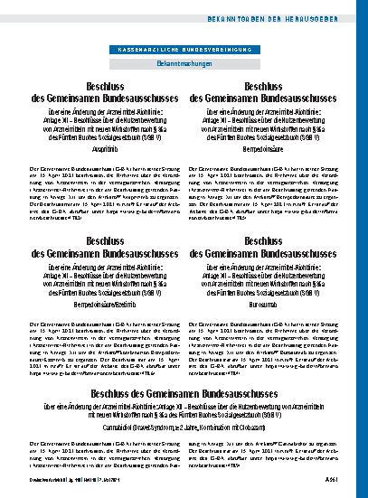 Vorschauseite 1: Beschluss des Gemeinsamen Bundesausschusses über eine Änderung der Arzneimittel-Richtlinie: Anlage XII – Burosumab