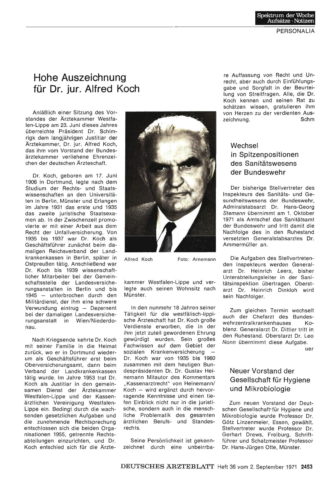 Vorschauseite 1: Hohe Auszeichnung für Dr. jur. Alfred Koch