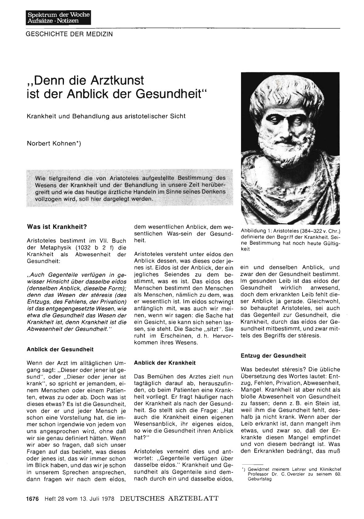 Vorschauseite 1: „Denn die Arztkunst ist der Anblick der Gesundheit“