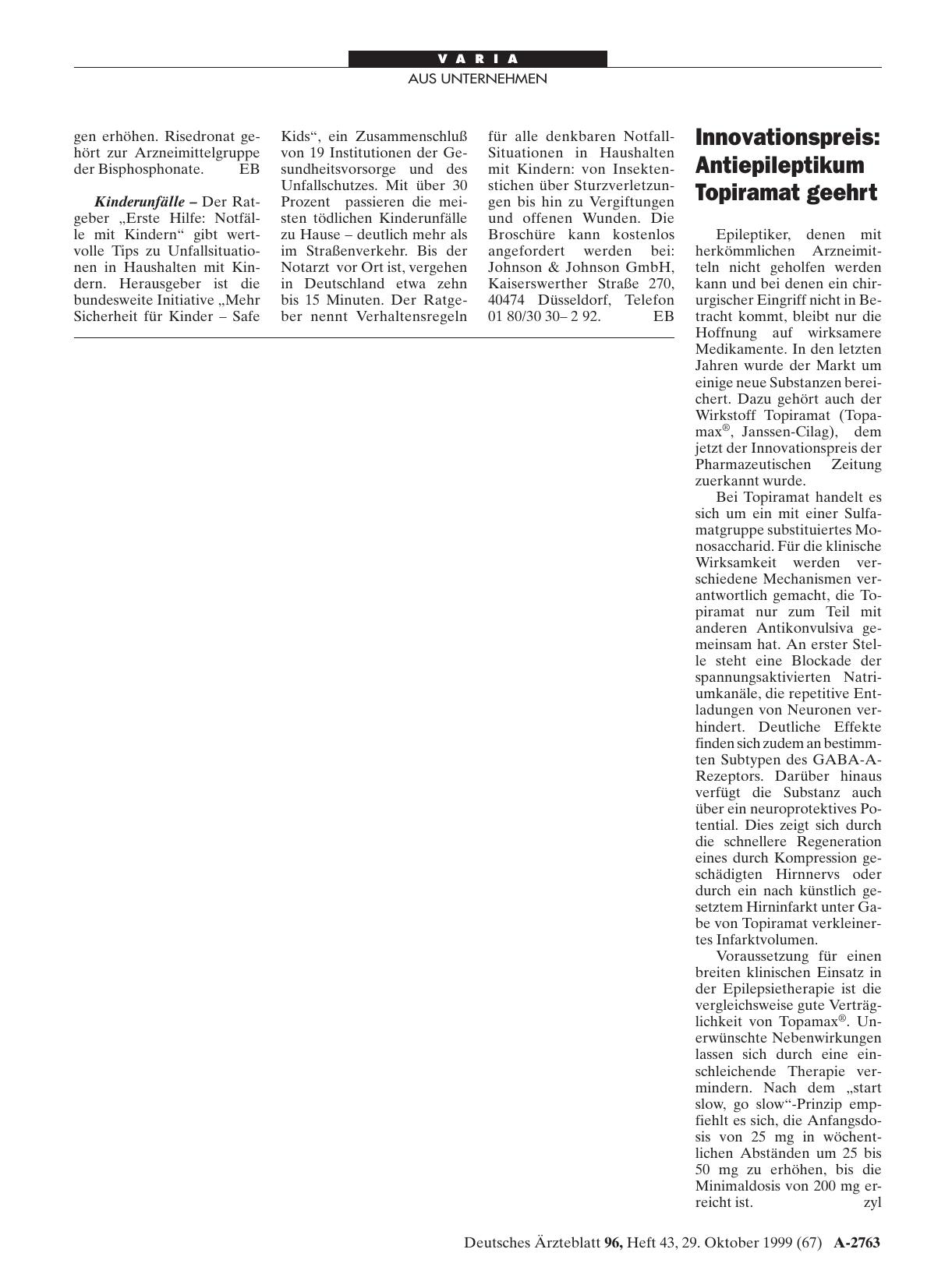 Vorschauseite 1: Innovationspreis: Antiepileptikum Topiramat geehrt