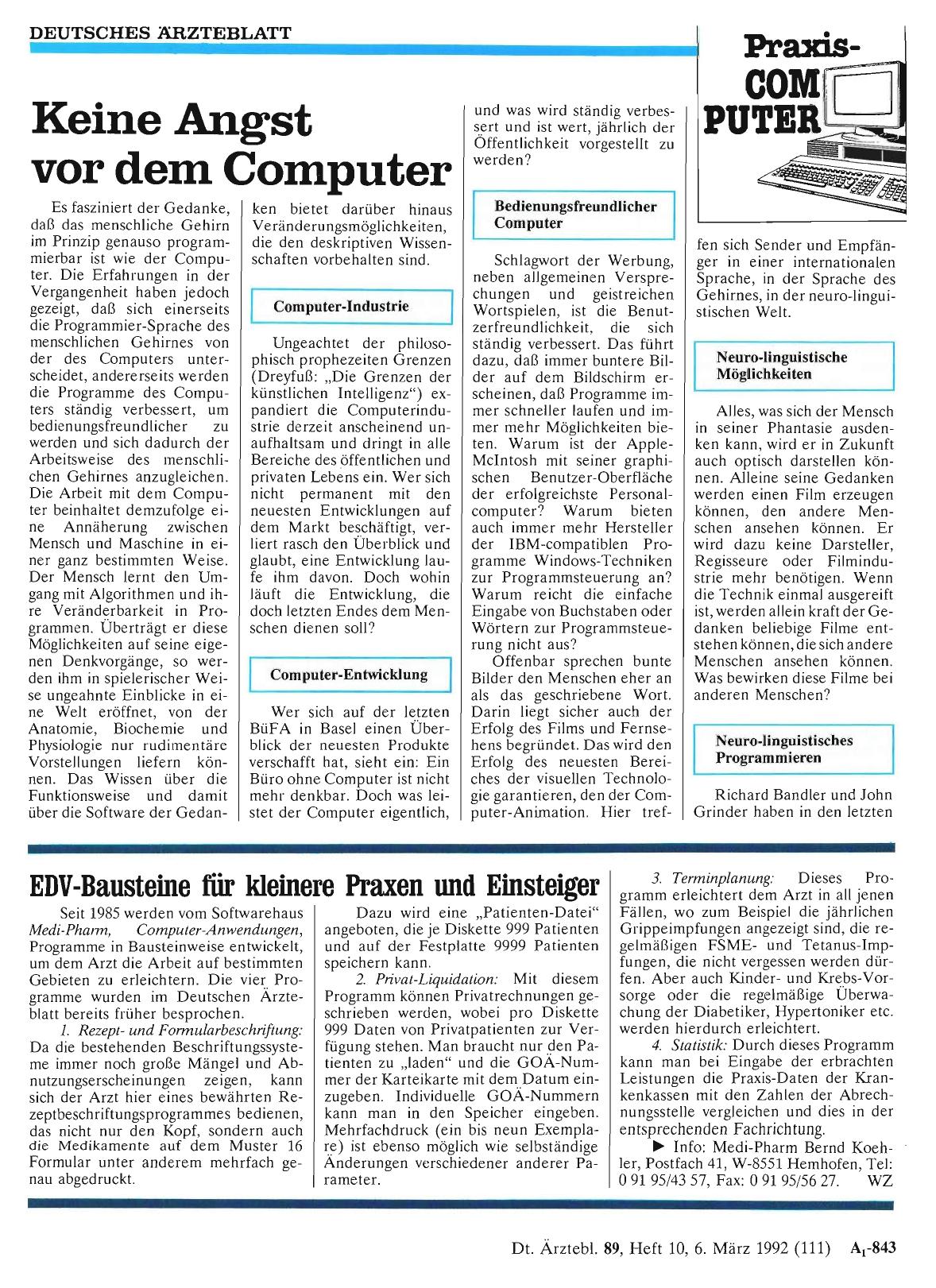 Vorschauseite 1: EDV -Bausteine für kleinere Praxen und Einsteiger