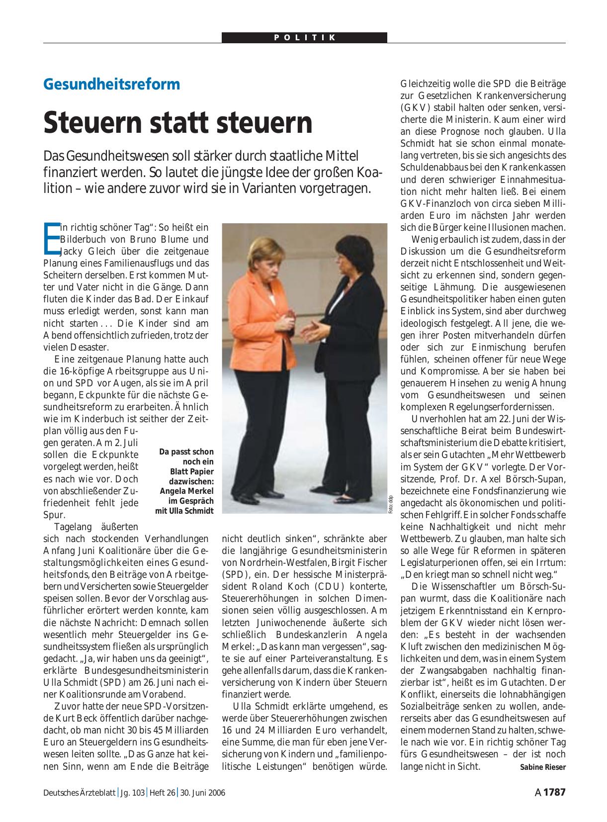 Vorschauseite 1: Gesundheitsreform: Steuern statt steuern