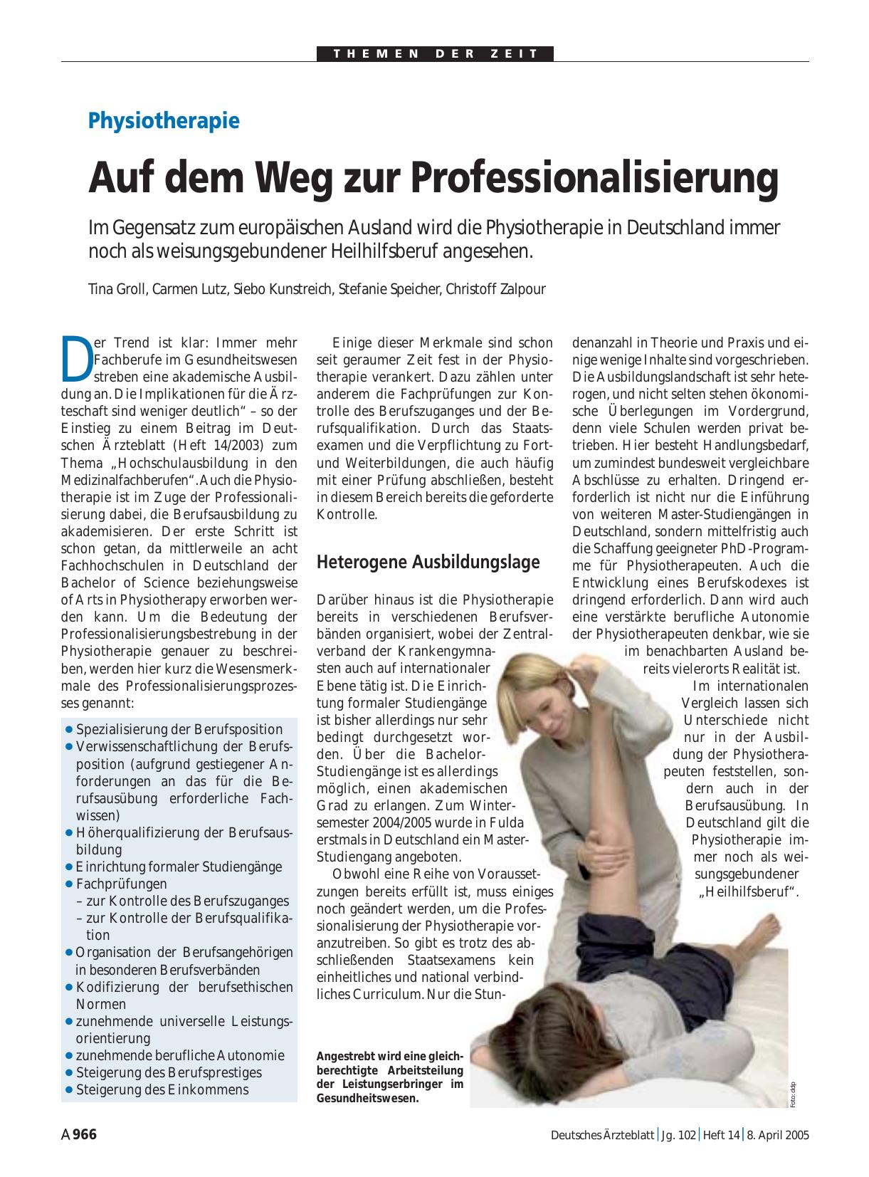 Vorschauseite 1: Physiotherapie: Auf dem Weg zur Professionalisierung