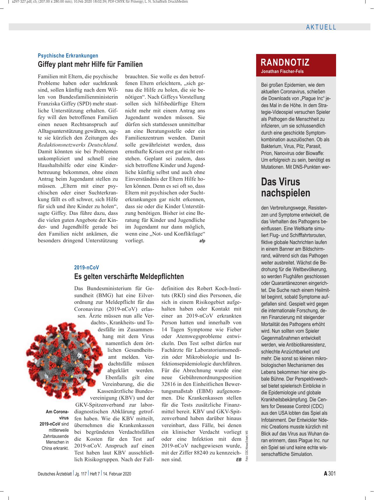 Vorschauseite 1: 2019-nCoV: Es gelten verschärfte Meldepflichten
