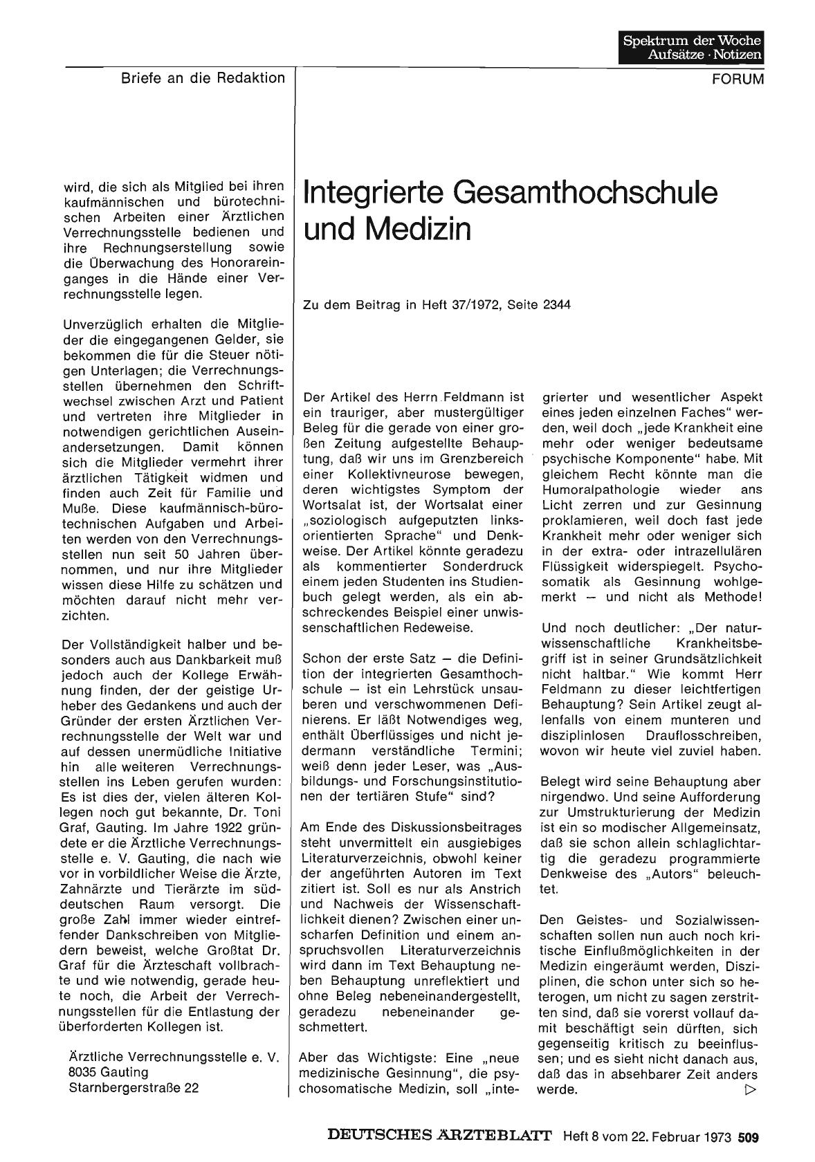 Vorschauseite 1: Integrierte Gesamthochschule und Medizin