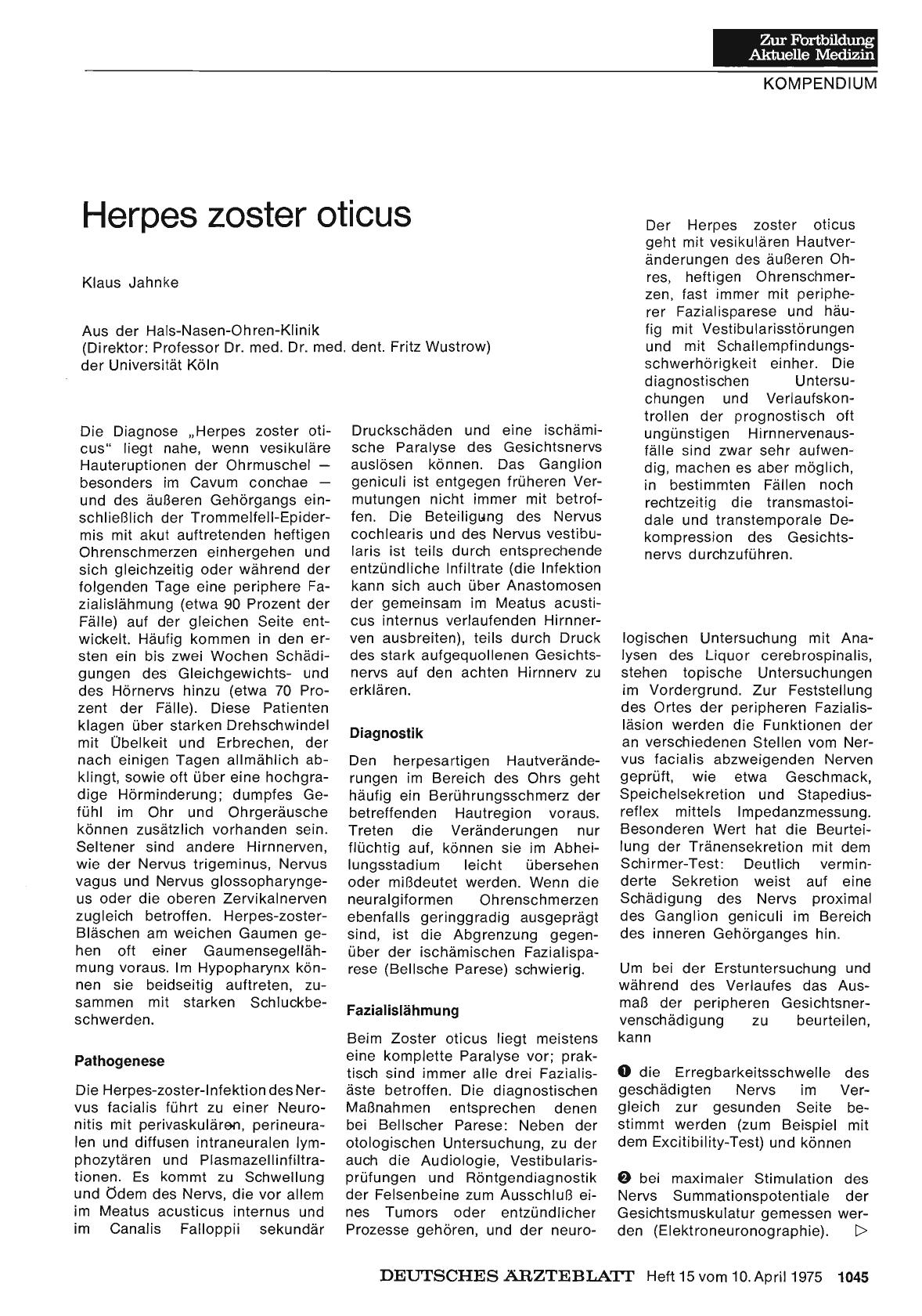 Vorschauseite 1: Herpes zoster oticus