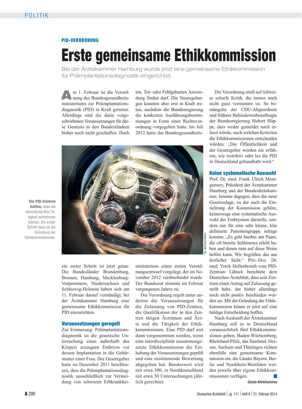 Vorschauseite 1: PID-Verordnung: Erste gemeinsame Ethikkommission