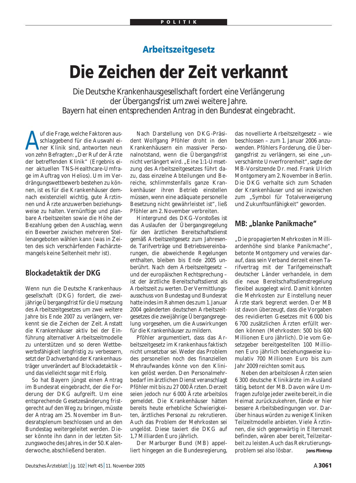 Vorschauseite 1: Arbeitszeitgesetz: Die Zeichen der Zeit verkannt