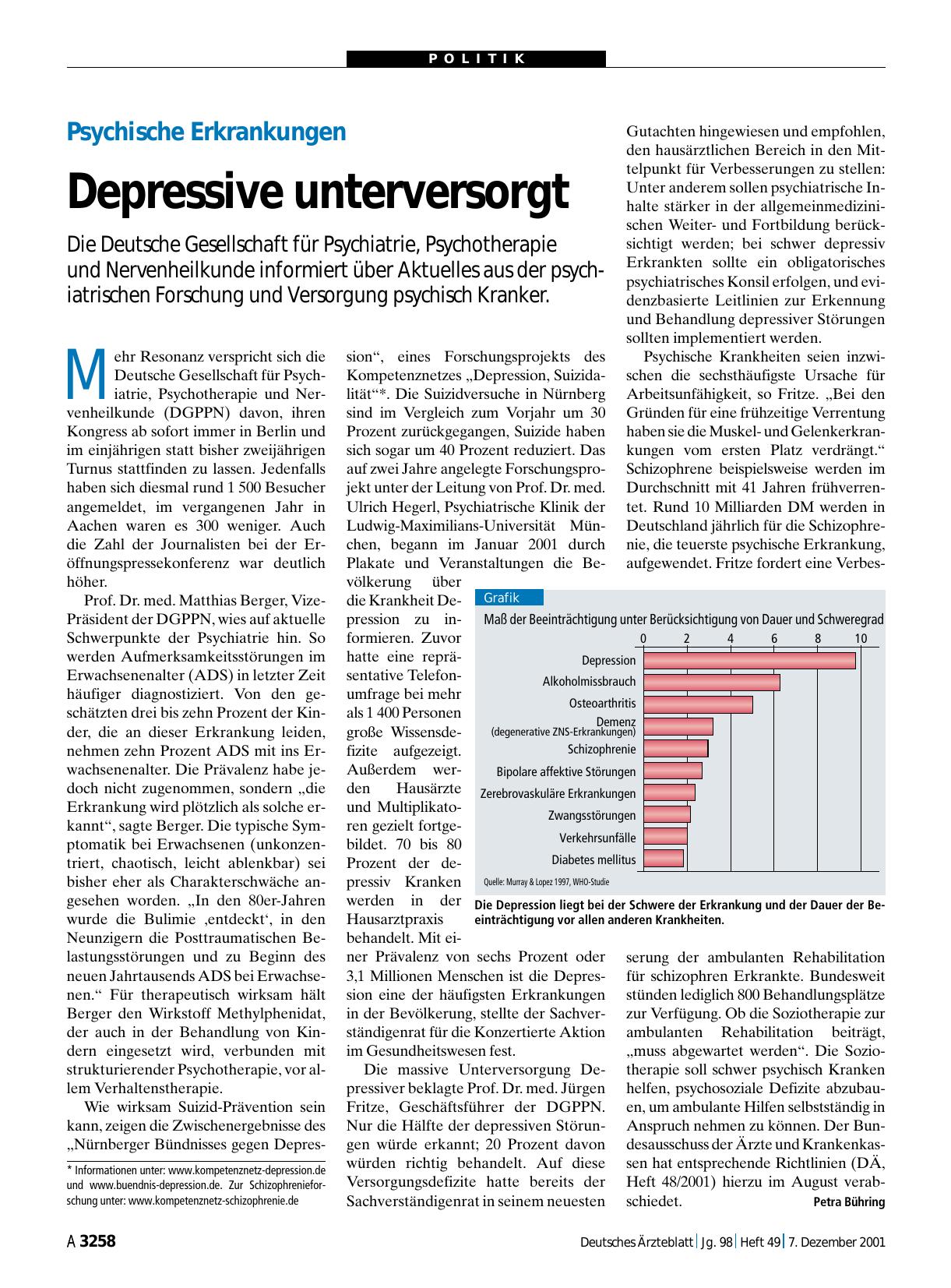 Vorschauseite 1: Psychische Erkrankungen: Depressive unterversorgt