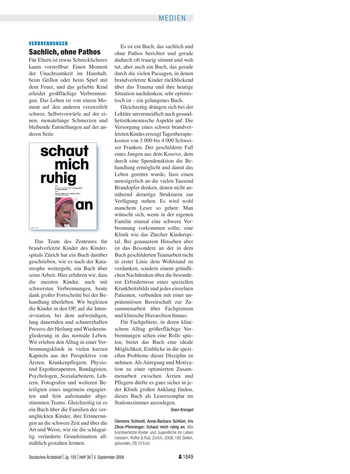 Vorschauseite 1: Verbrennungen: Sachlich, ohne Pathos