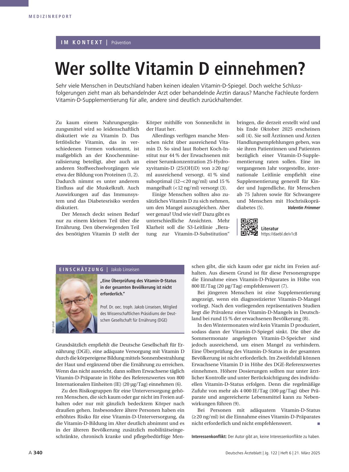 Vorschauseite 1: Prävention: Wer sollte Vitamin D einnehmen?