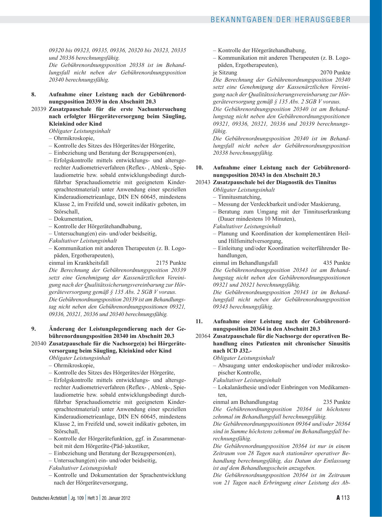 Vorschauseite 3: Durchführungsempfehlung des Bewertungsausschusses nach § 87 Abs. 1 Satz 1 SGB V in seiner 266. Sitzung am 14. Dezember 2011 zur Finanzierung der Leistungen im Zusammenhang mit der…