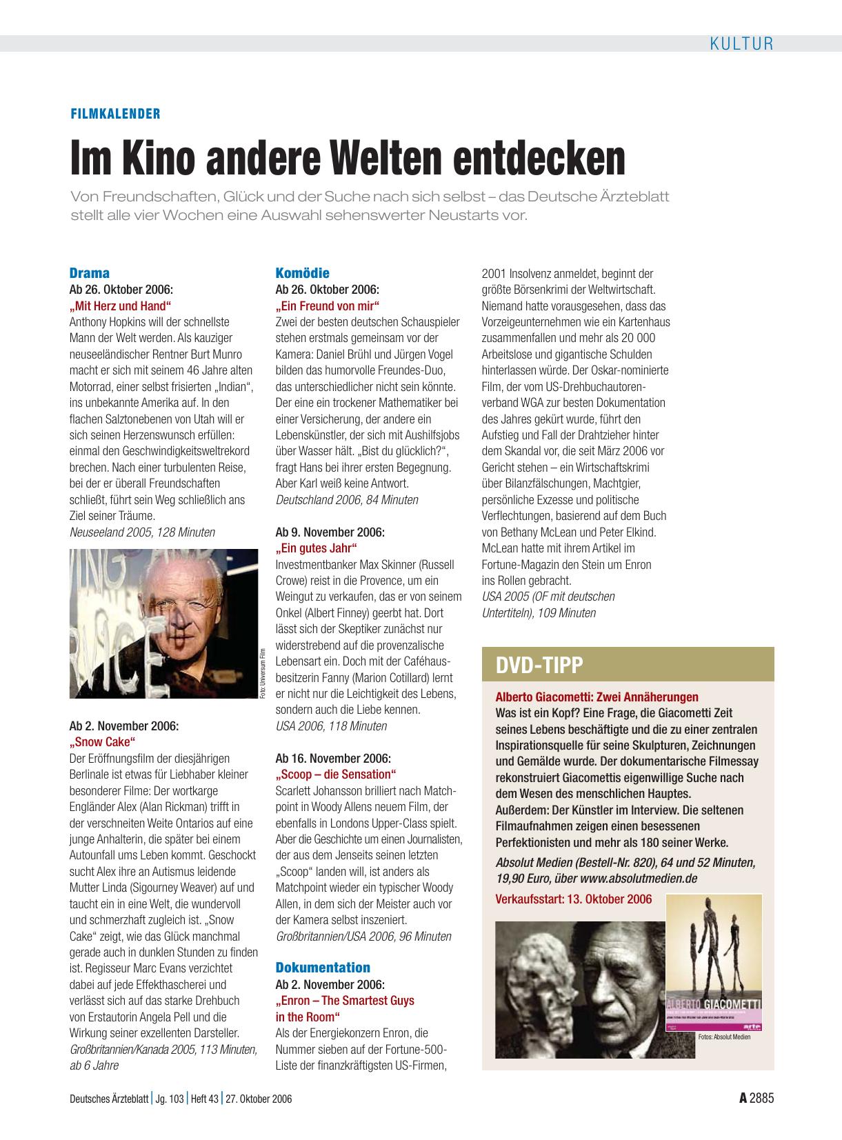 Vorschauseite 1: Filmkalender: Im Kino andere Welten entdecken