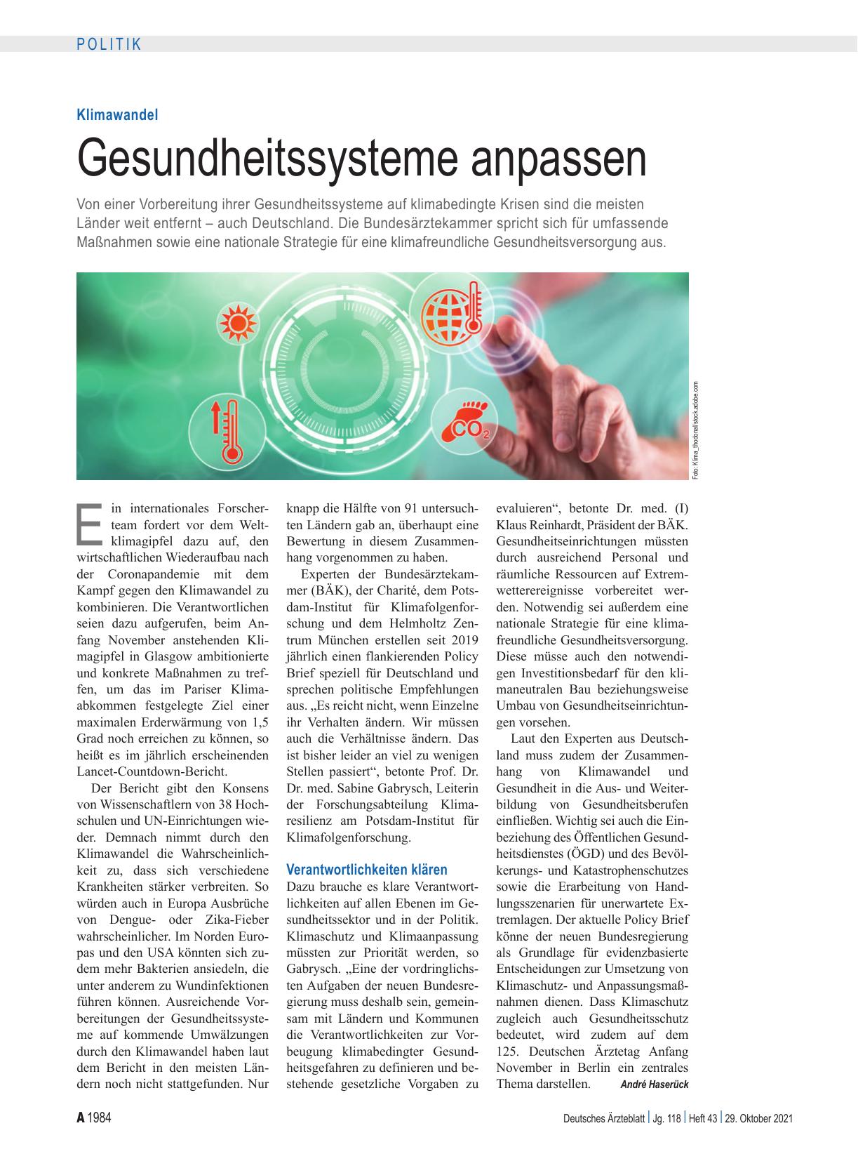 Vorschauseite 1: Klimawandel: Gesundheitssysteme anpassen