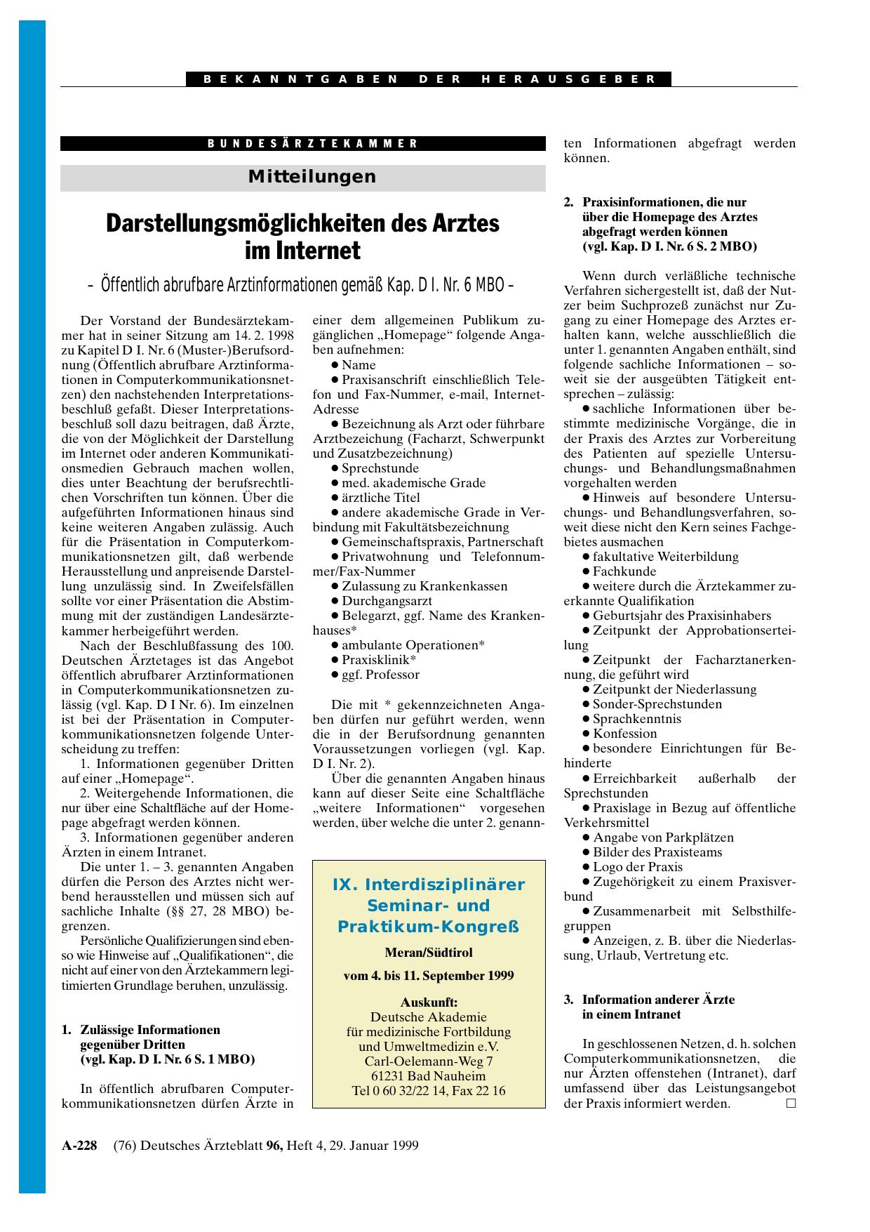 Vorschauseite 1: IX. Interdisziplinärer Seminarund Praktikum-Kongreß