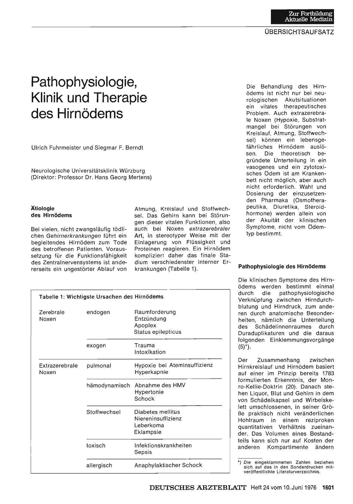 Vorschauseite 1: Pathophysiologie, Klinik und Therapie des Hirnödems