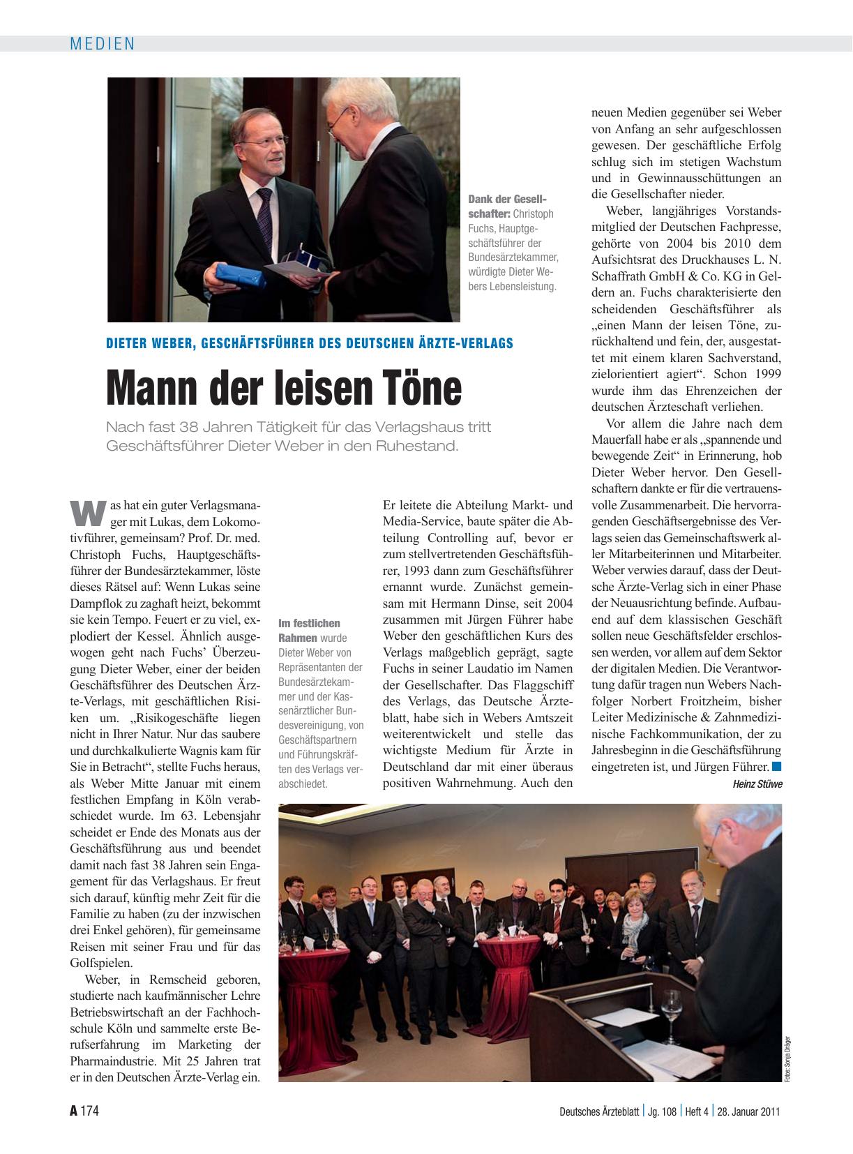 Vorschauseite 1: Dieter Weber, Geschäftsführer des Deutschen Ärzte-Verlags: Mann der leisen Töne