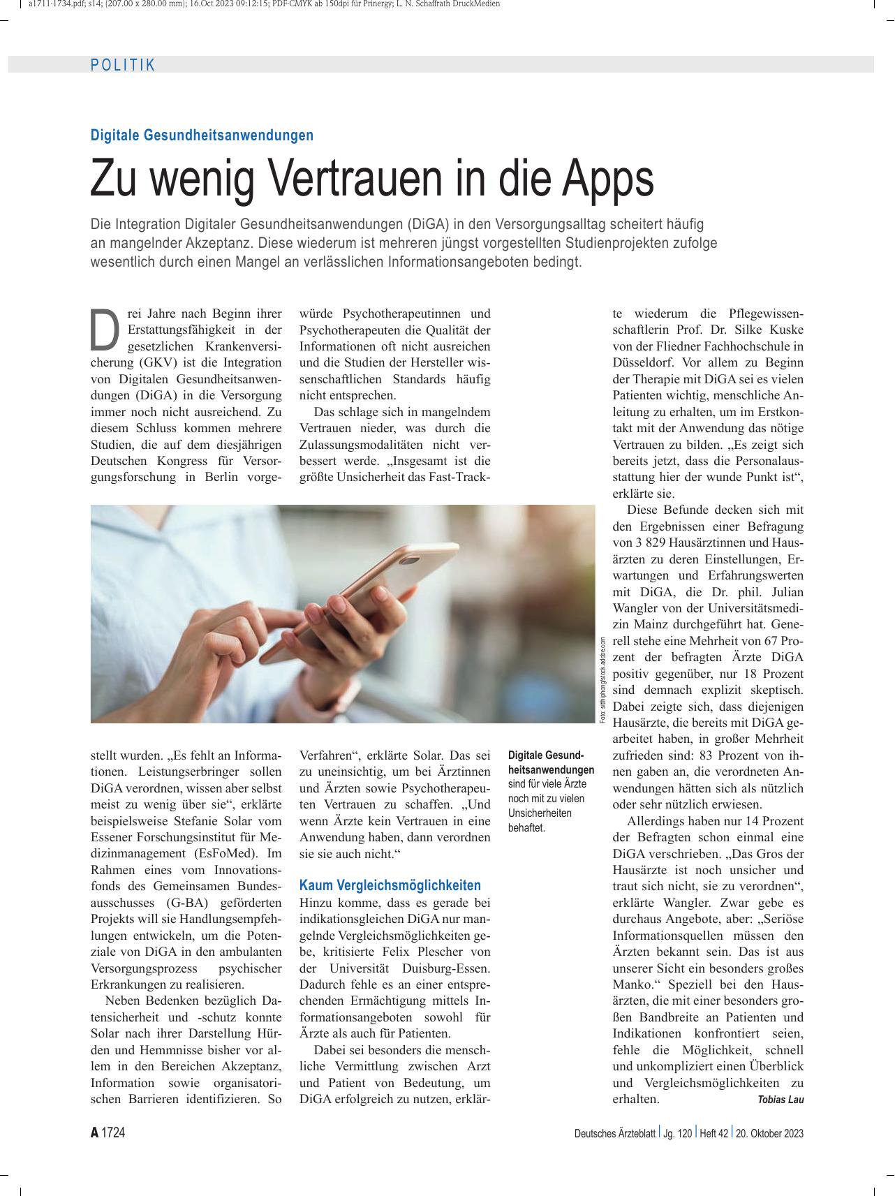 Vorschauseite 1: Digitale Gesundheitsanwendungen: Zu wenig Vertrauen in die Apps