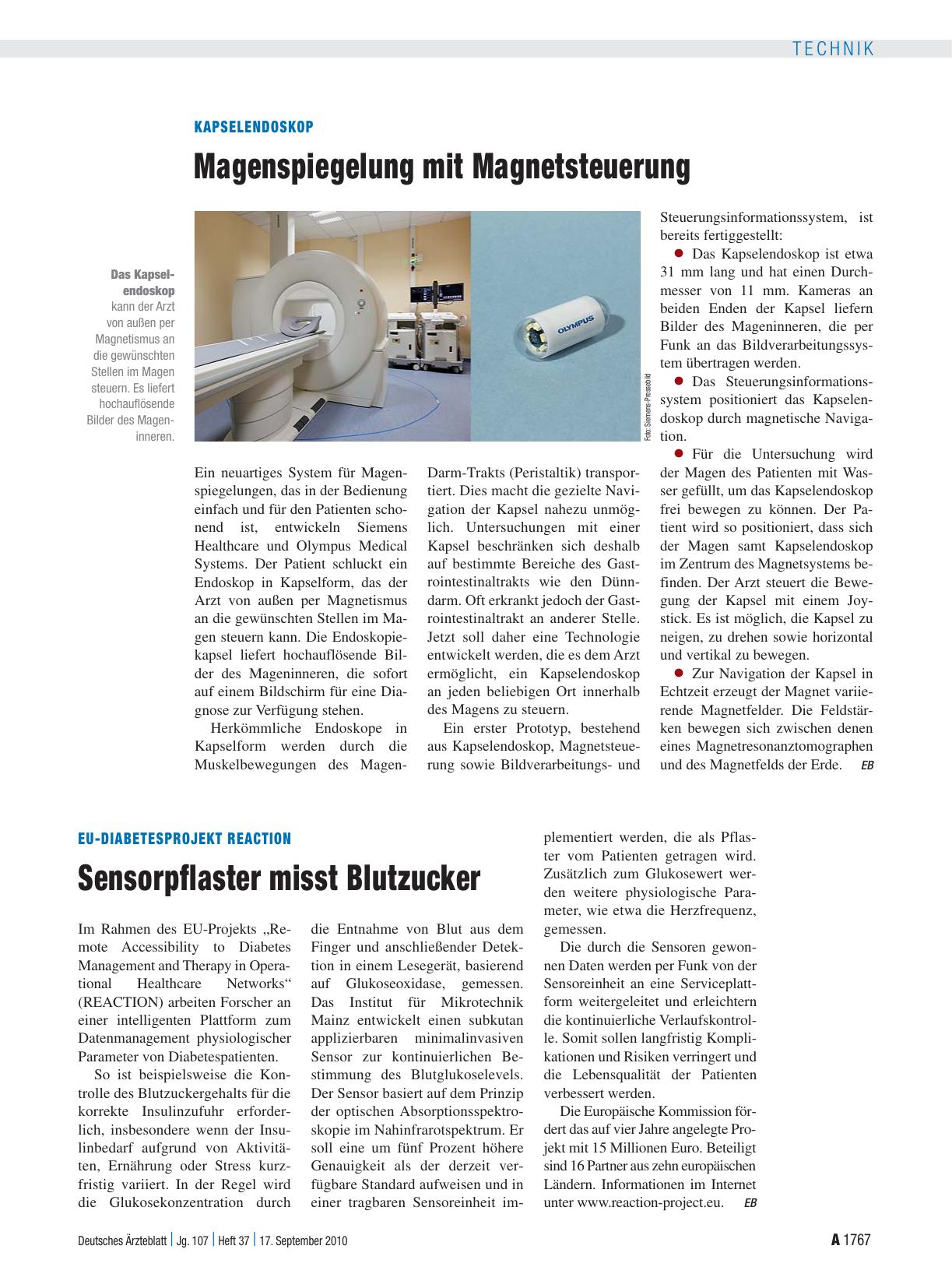 Vorschauseite 1: Kapselendoskop: Magenspiegelung mit Magnetsteuerung